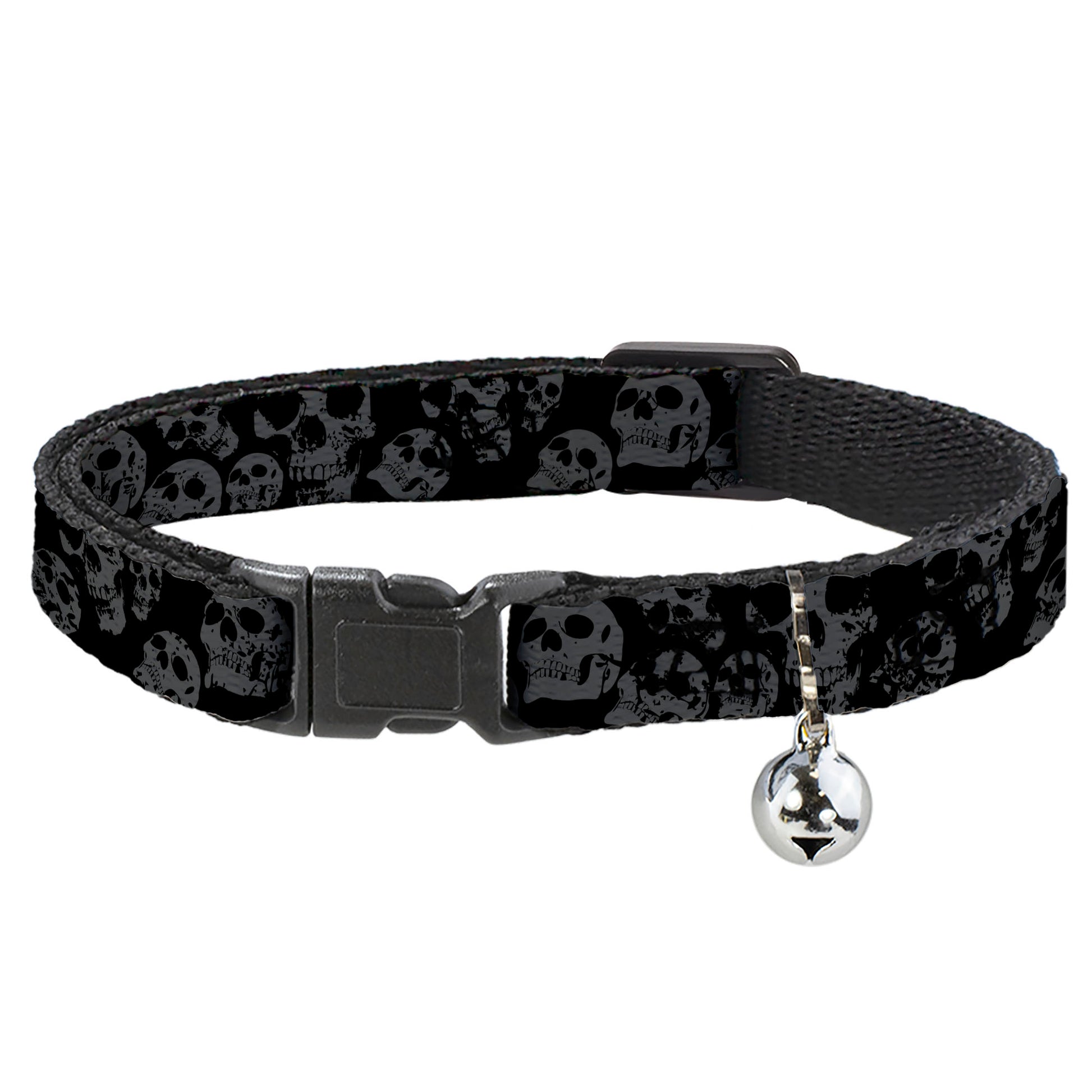 Cat Collar Breakaway - Skulls Stacked Weathered Black Gray Breakaway Cat Collars Buckle-Down
