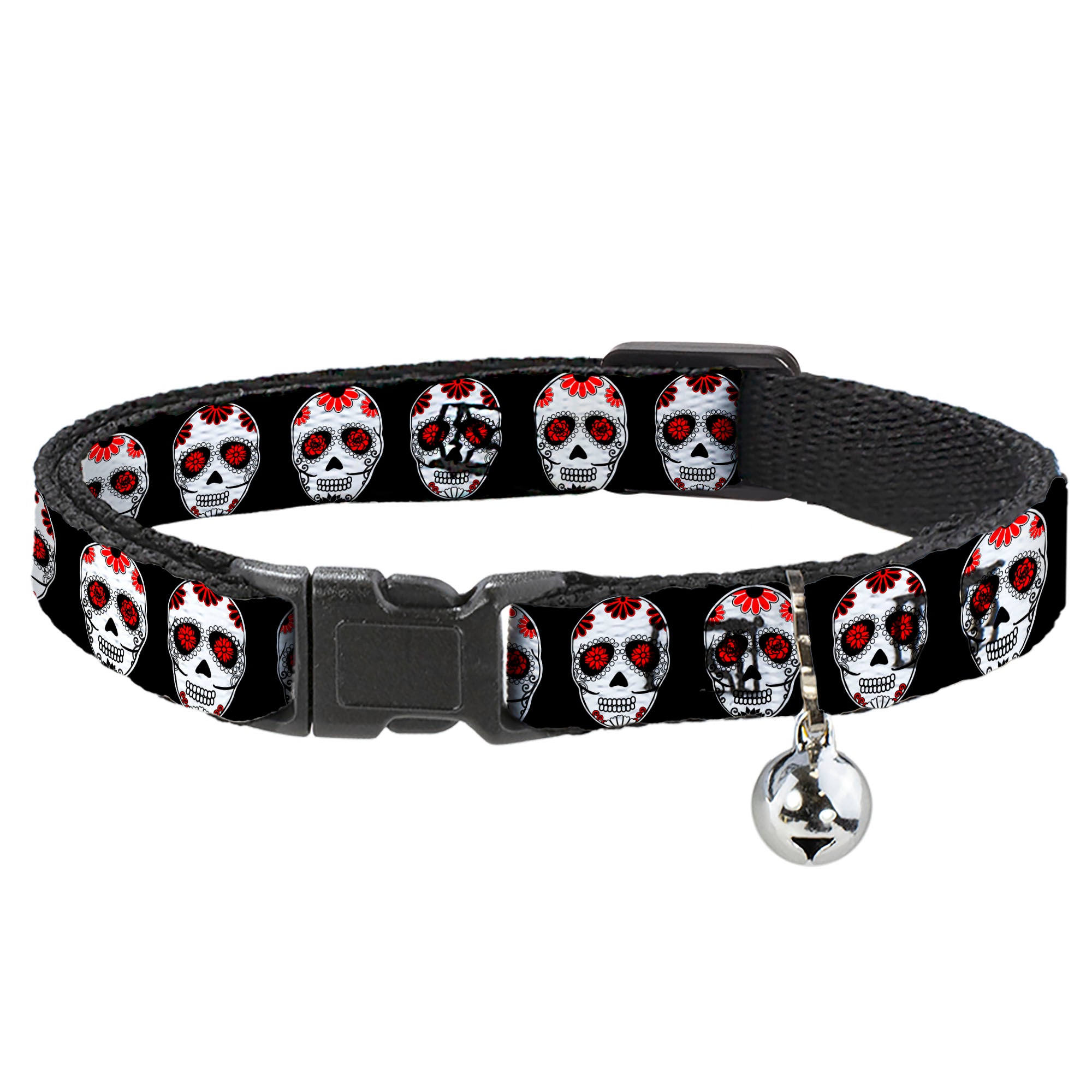 Cat Collar Breakaway - Sugar Skulls Black White Red Breakaway Cat Collars Buckle-Down