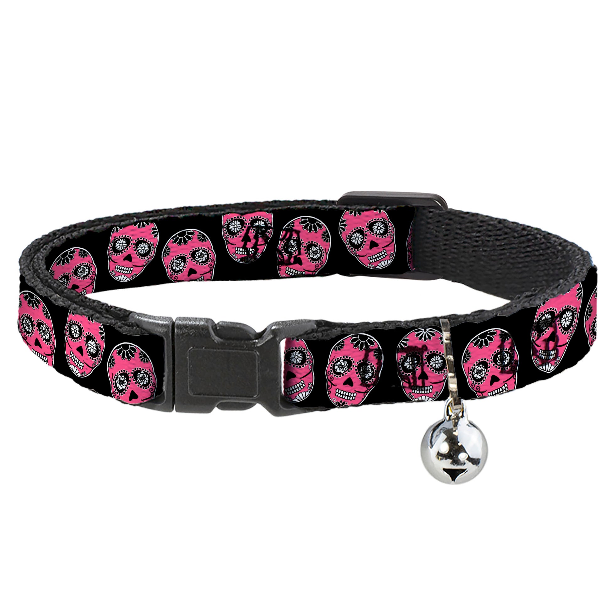 Cat Collar Breakaway - Sugar Skulls Black White Fuchsia Breakaway Cat Collars Buckle-Down