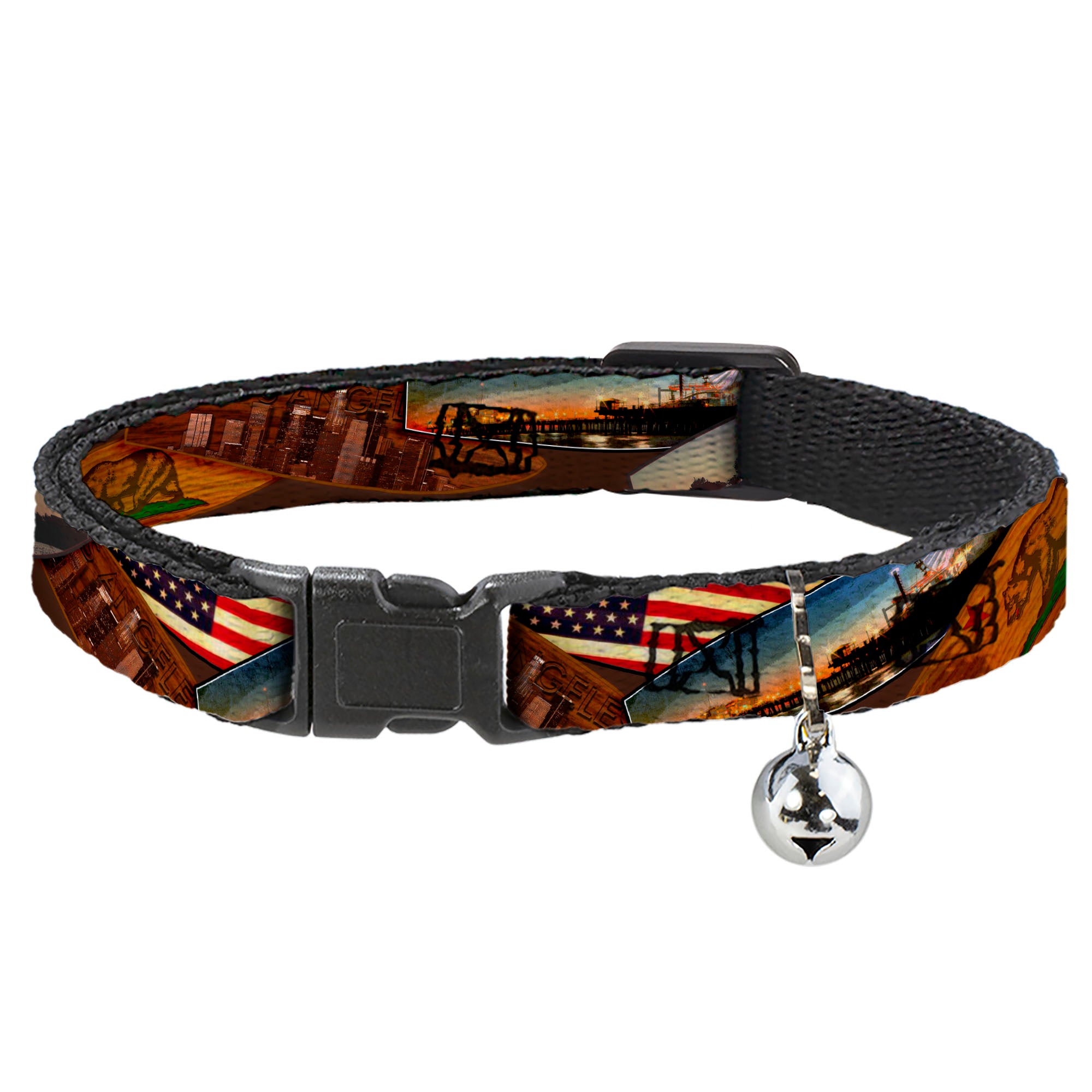 Cat Collar Breakaway - Surfboard Cali Scenes US Flag Stacked Brown Breakaway Cat Collars Buckle-Down