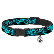 Cat Collar Breakaway - Skulls Stacked Weathered Black Teal Breakaway Cat Collars Buckle-Down