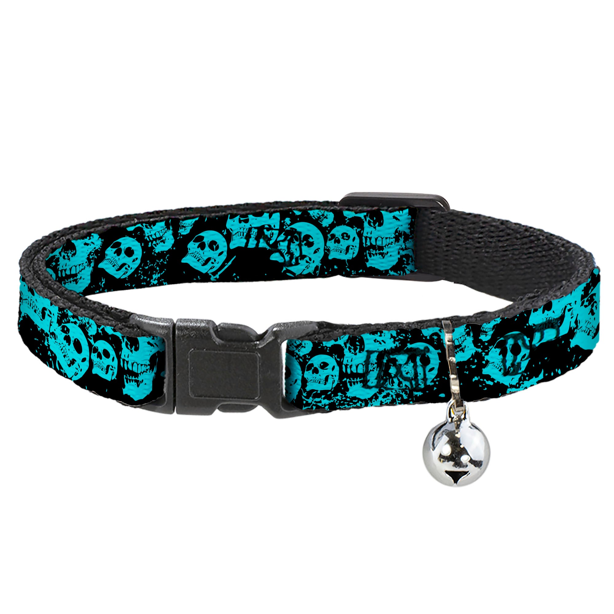 Cat Collar Breakaway - Skulls Stacked Weathered Black Teal Breakaway Cat Collars Buckle-Down