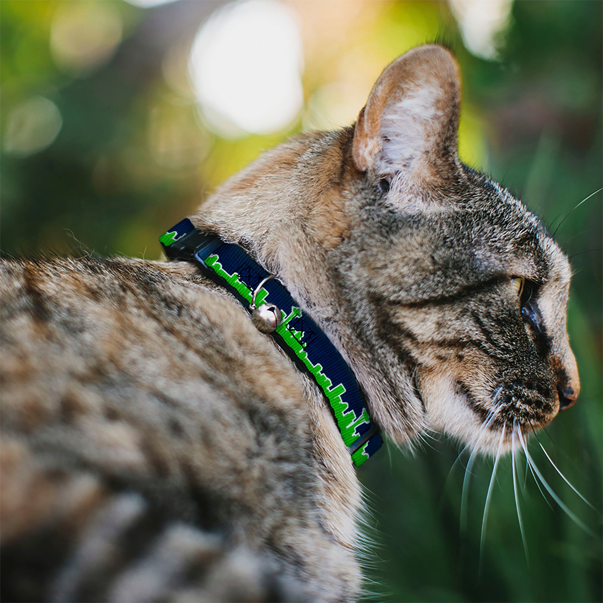 Cat Collar Breakaway - Seattle Skyline Navy Lime Green Breakaway Cat Collars Buckle-Down