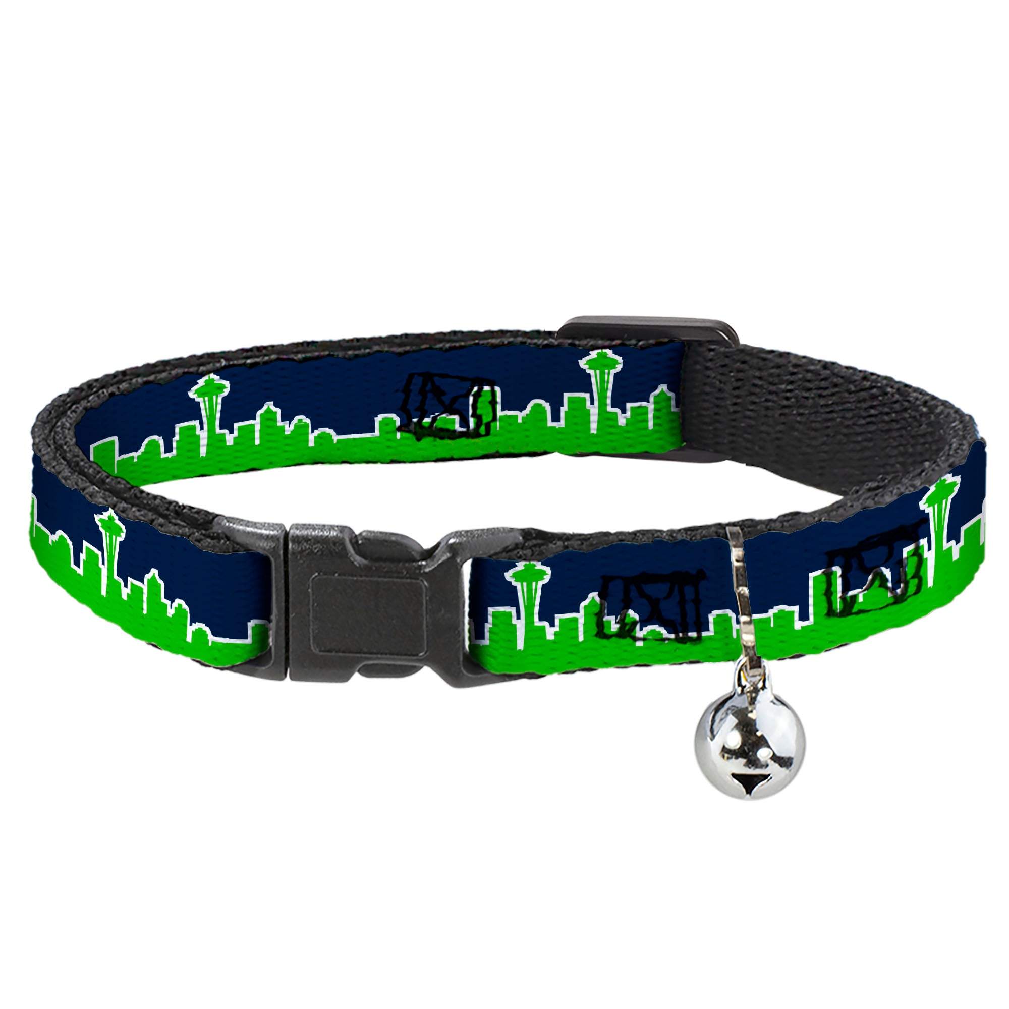 Cat Collar Breakaway - Seattle Skyline Navy Lime Green Breakaway Cat Collars Buckle-Down