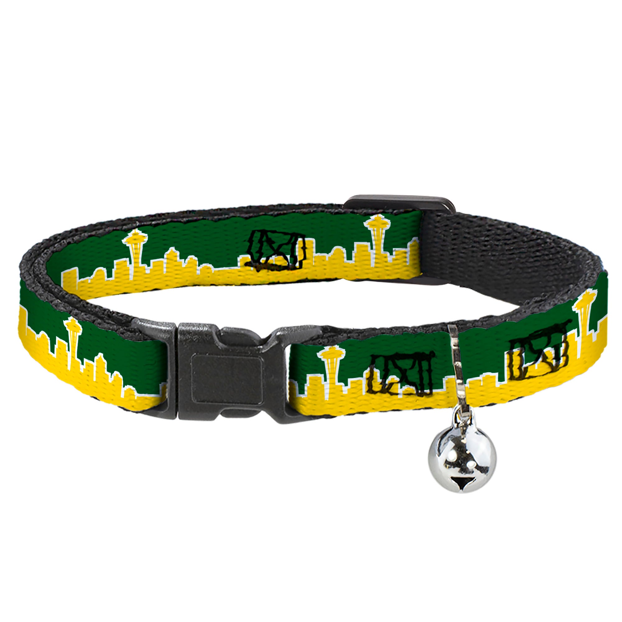 Cat Collar Breakaway - Seattle Skyline Green Yellow Breakaway Cat Collars Buckle-Down