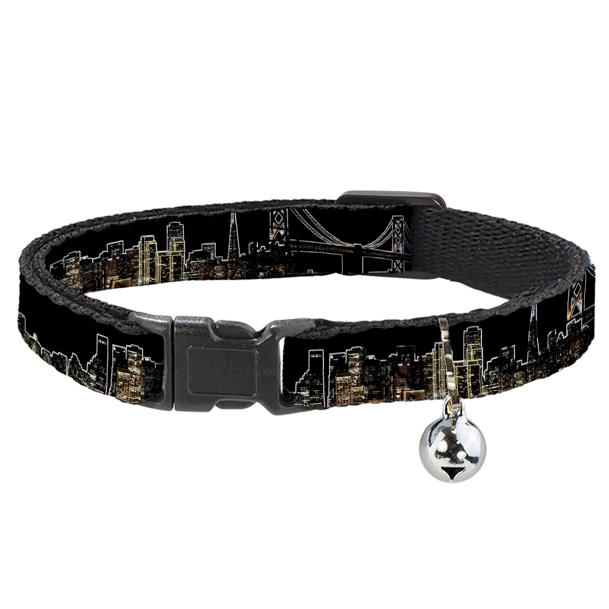 Cat Collar Breakaway - San Francisco w Moon Vivid Skyline Black Breakaway Cat Collars Buckle-Down