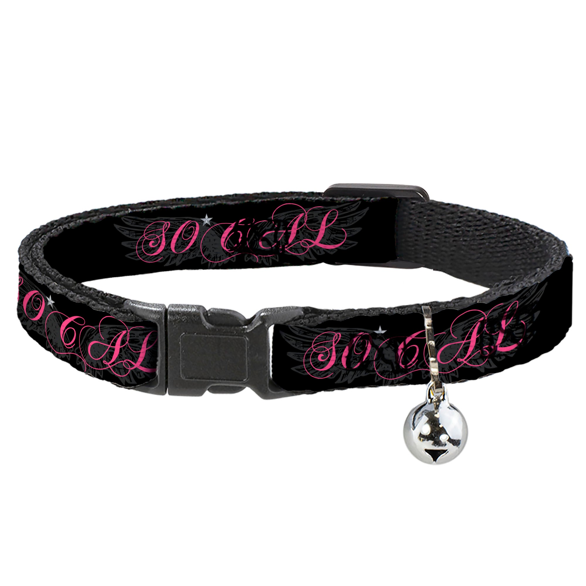 Cat Collar Breakaway - SO CAL Script Wings Black Gray Pink Breakaway Cat Collars Buckle-Down