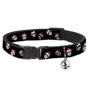 Cat Collar Breakaway - Staggered Sugar Skulls Black Pink White Breakaway Cat Collars Buckle-Down