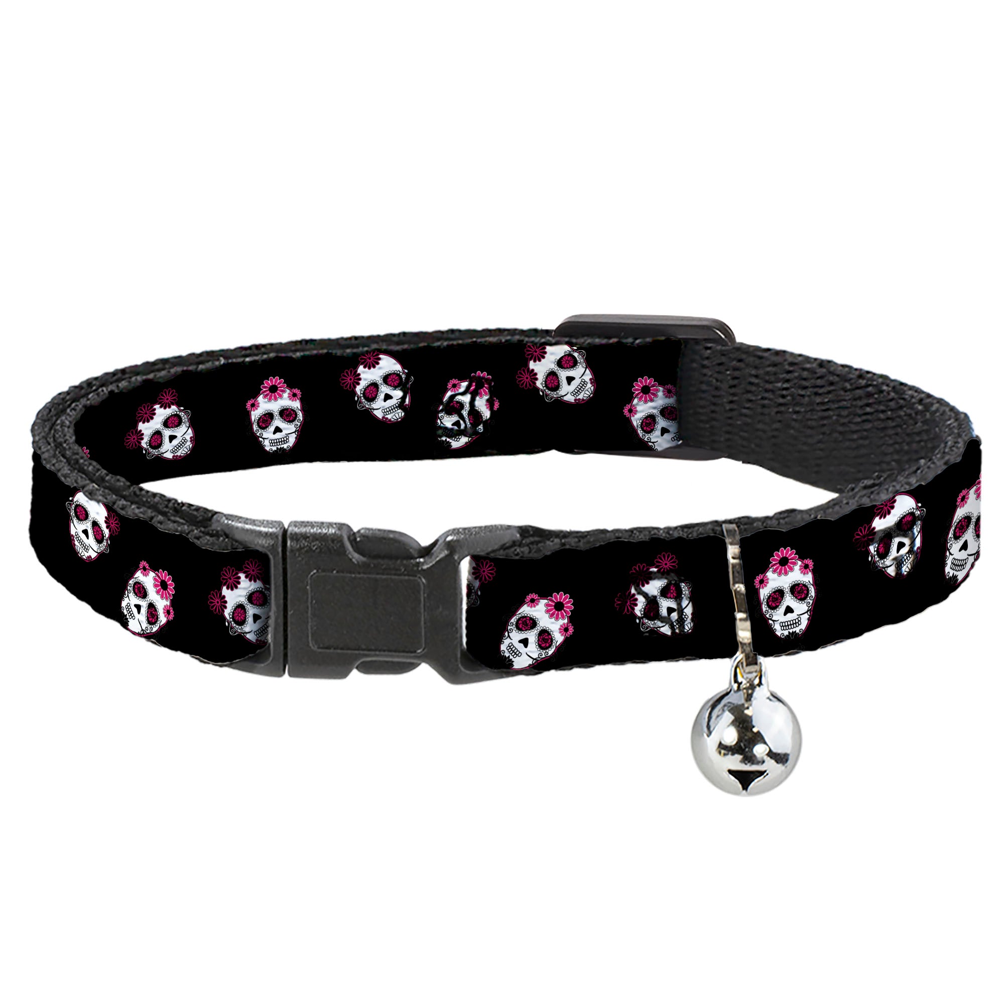 Cat Collar Breakaway - Staggered Sugar Skulls Black Pink White Breakaway Cat Collars Buckle-Down