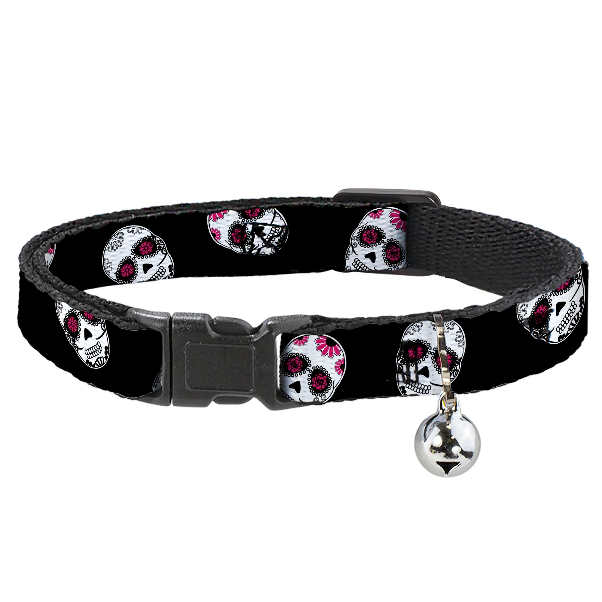 Cat Collar Breakaway - Staggered Sugar Skulls Black White Pink Breakaway Cat Collars Buckle-Down