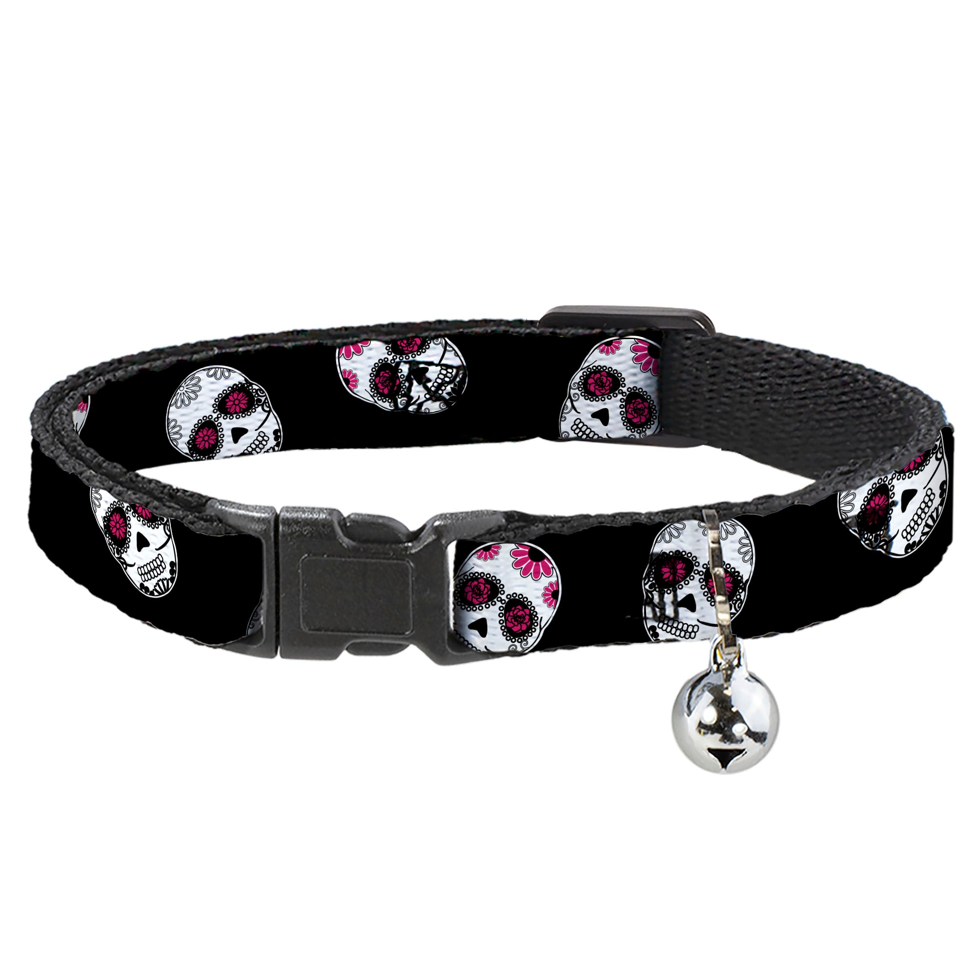 Cat Collar Breakaway - Staggered Sugar Skulls Black White Pink Breakaway Cat Collars Buckle-Down