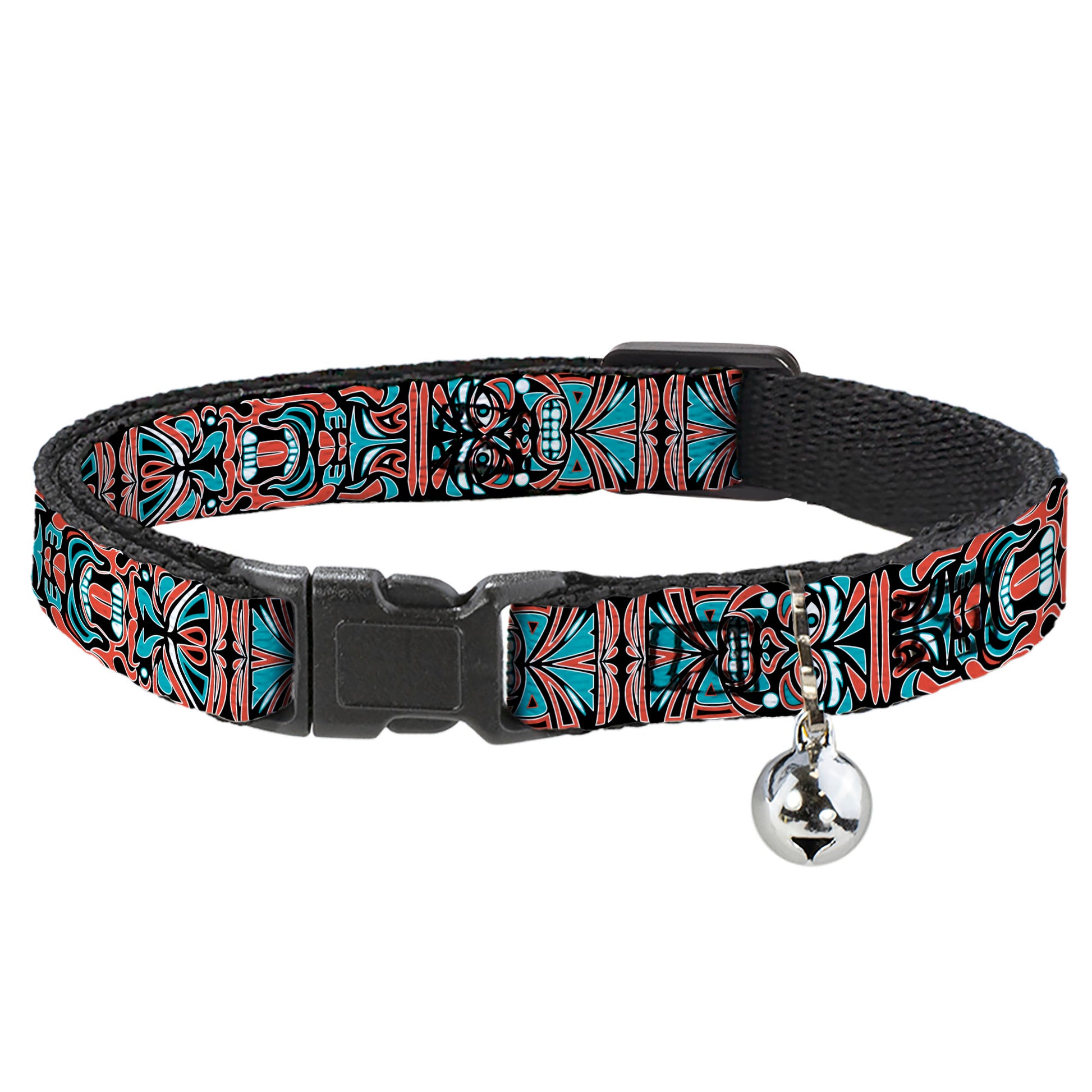 Cat Collar Breakaway - Totem Carvings Black White Orange Turquoise Breakaway Cat Collars Buckle-Down