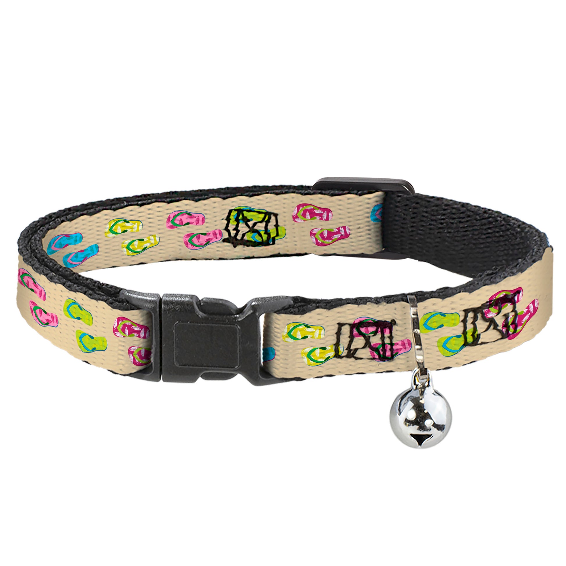Cat Collar Breakaway - Tropical Flip Flops Tan Multi Color Breakaway Cat Collars Buckle-Down