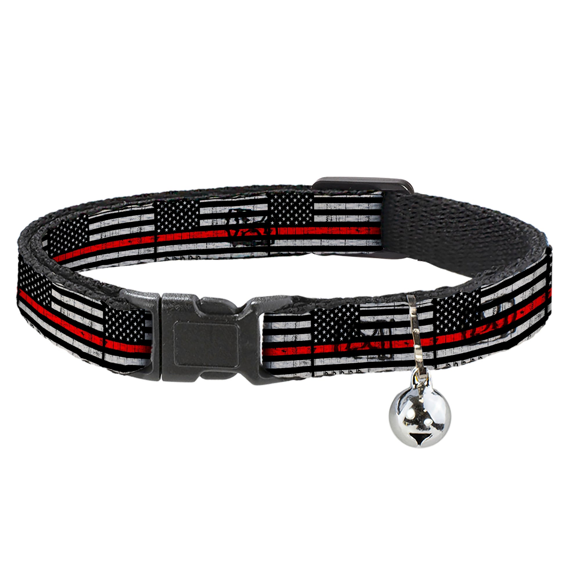 Cat Collar Breakaway - Thin Red Line Flag Weathered Black Gray Red Breakaway Cat Collars Buckle-Down