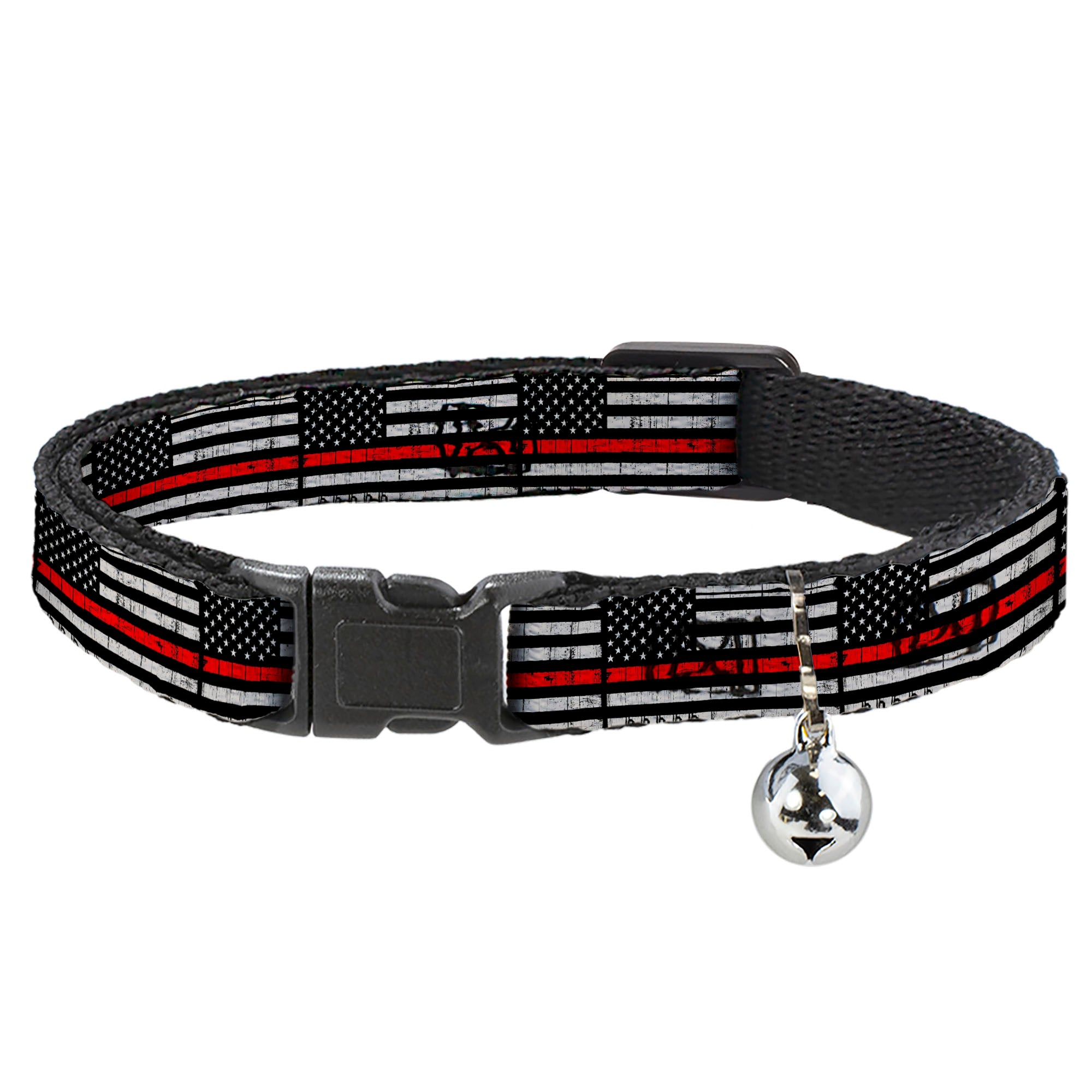 Cat Collar Breakaway - Thin Red Line Flag Weathered Black Gray Red Breakaway Cat Collars Buckle-Down