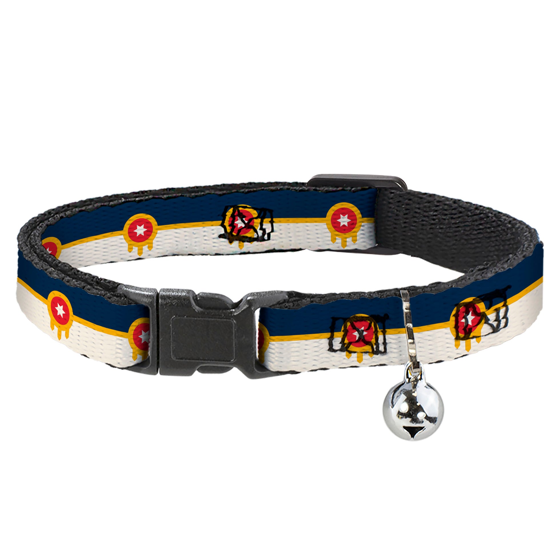 Cat Collar Breakaway - Tulsa Oklahoma City Flag Navy Blue Gold Red Beige Breakaway Cat Collars Buckle-Down