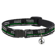 Breakaway Cat Collar with Bell - Thin Green Line Flag Weathered Black/Gray/Green Breakaway Cat Collars Buckle-Down