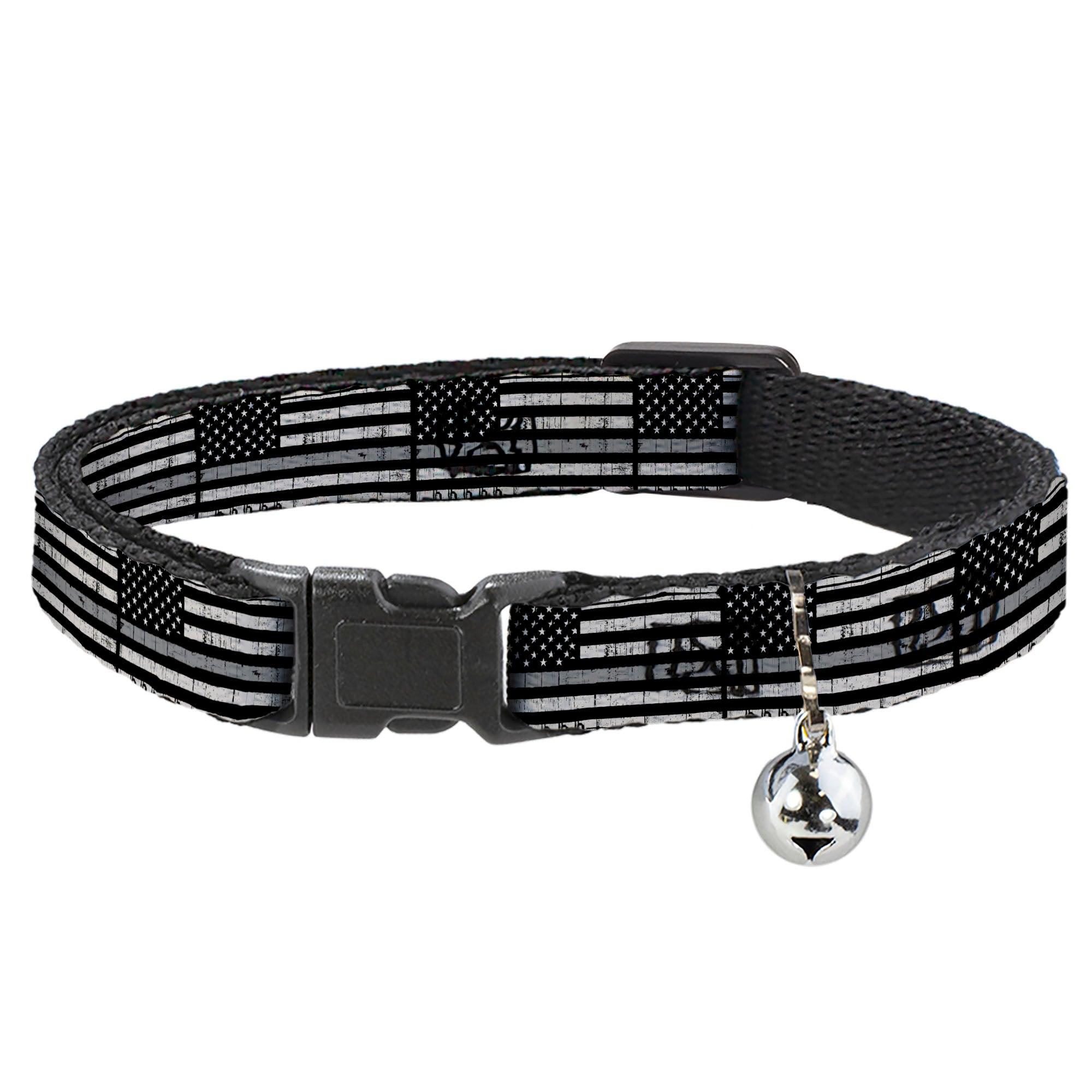 Breakaway Cat Collar with Bell - Thin Gray Line Flag Weathered Black/Grays Breakaway Cat Collars Buckle-Down
