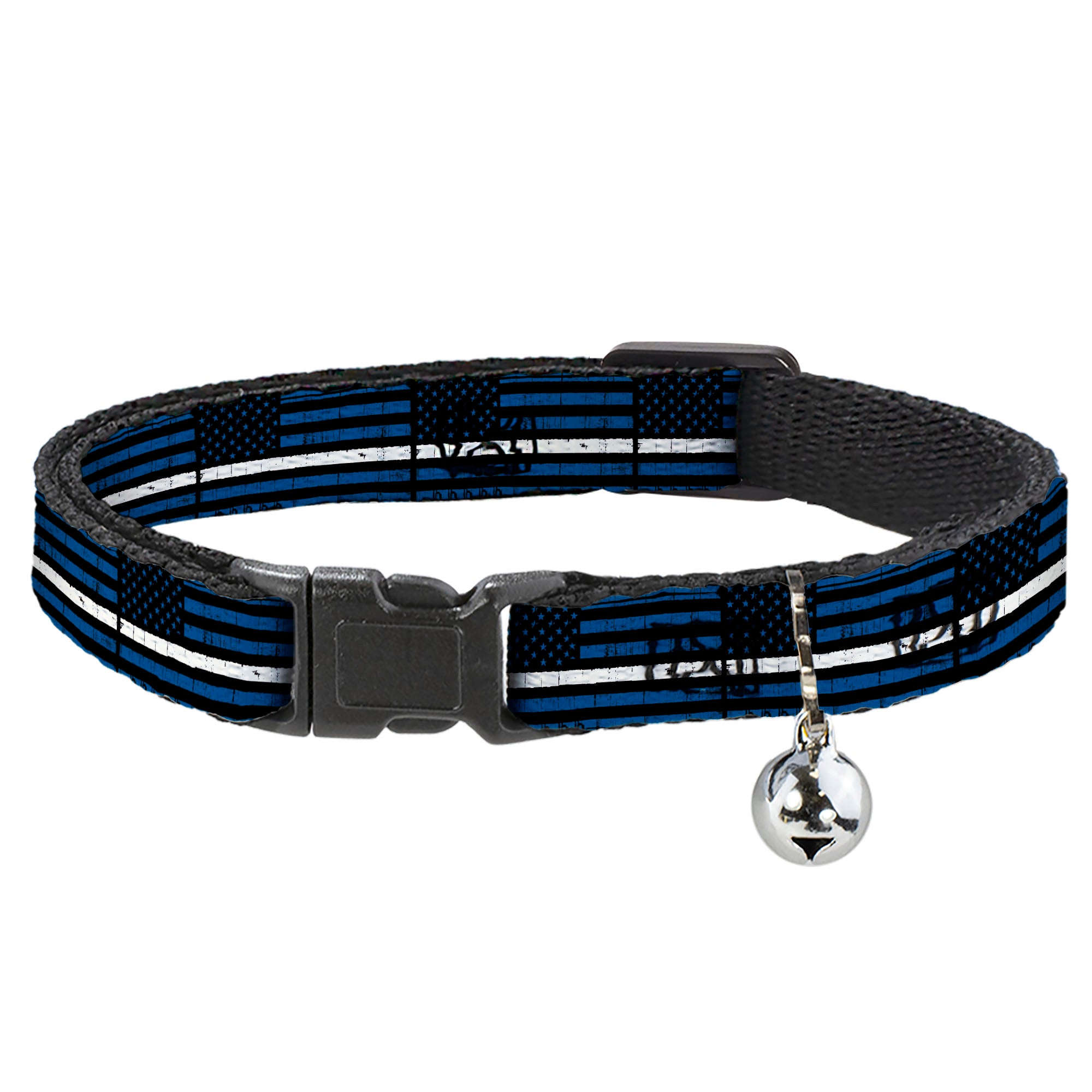 Breakaway Cat Collar with Bell - Thin White Line Flag Weathered Black/Blue/White Breakaway Cat Collars Buckle-Down