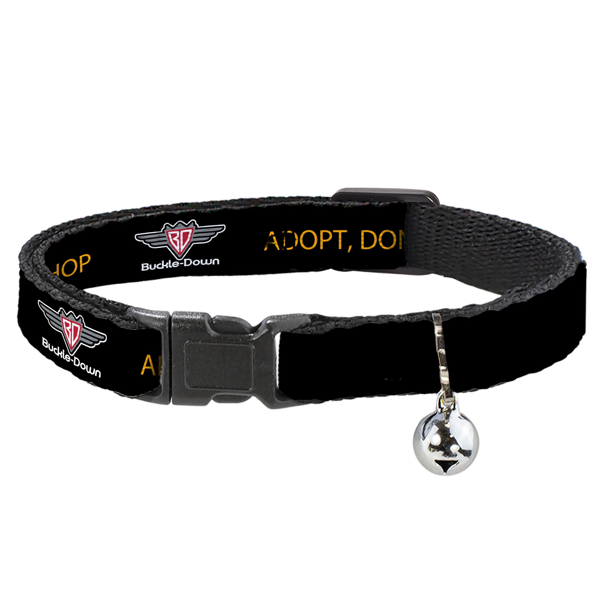 Cat Collar Breakaway - Buckle-Down Logo ADOPT, DON'T SHOP Black Yellow Breakaway Cat Collars Buckle-Down