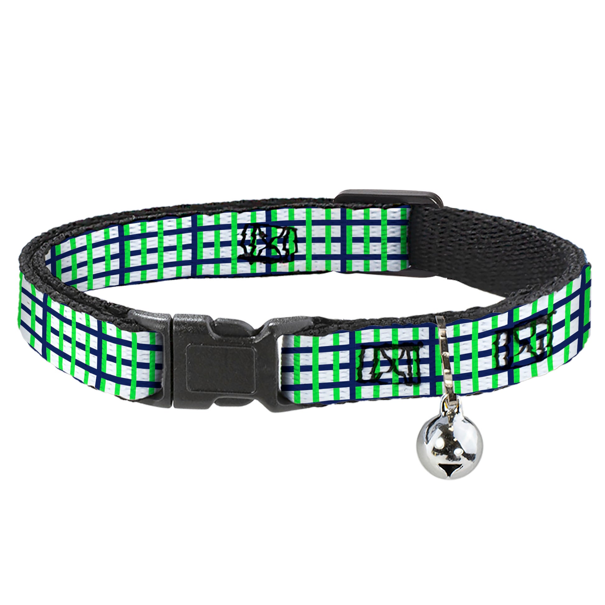Cat Collar Breakaway - Basketweave Plaid White Navy Bright Green Breakaway Cat Collars Buckle-Down