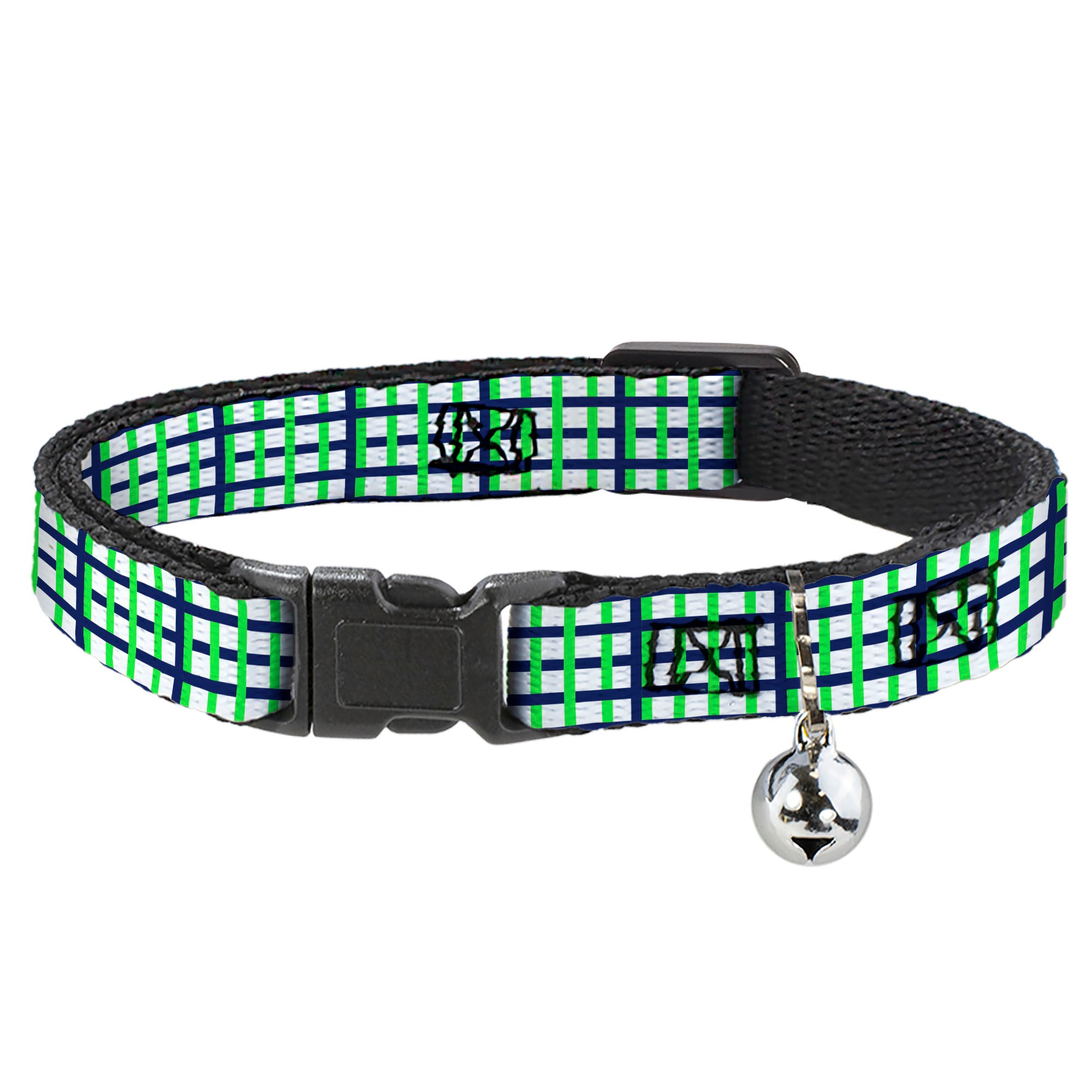 Cat Collar Breakaway - Basketweave Plaid White Navy Bright Green Breakaway Cat Collars Buckle-Down
