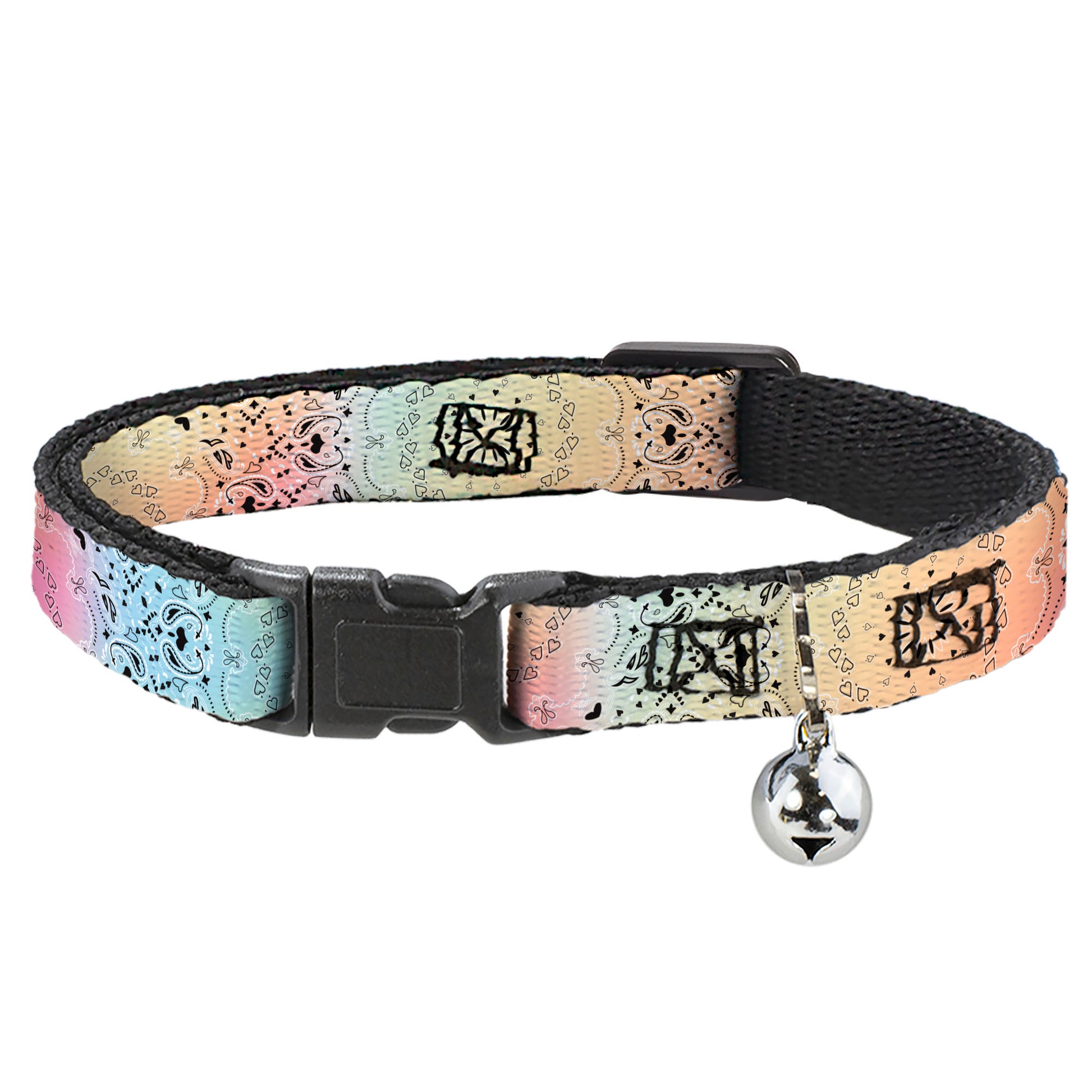 Cat Collar Breakaway - Bandana Paisley Ombre Pastel Black Breakaway Cat Collars Buckle-Down