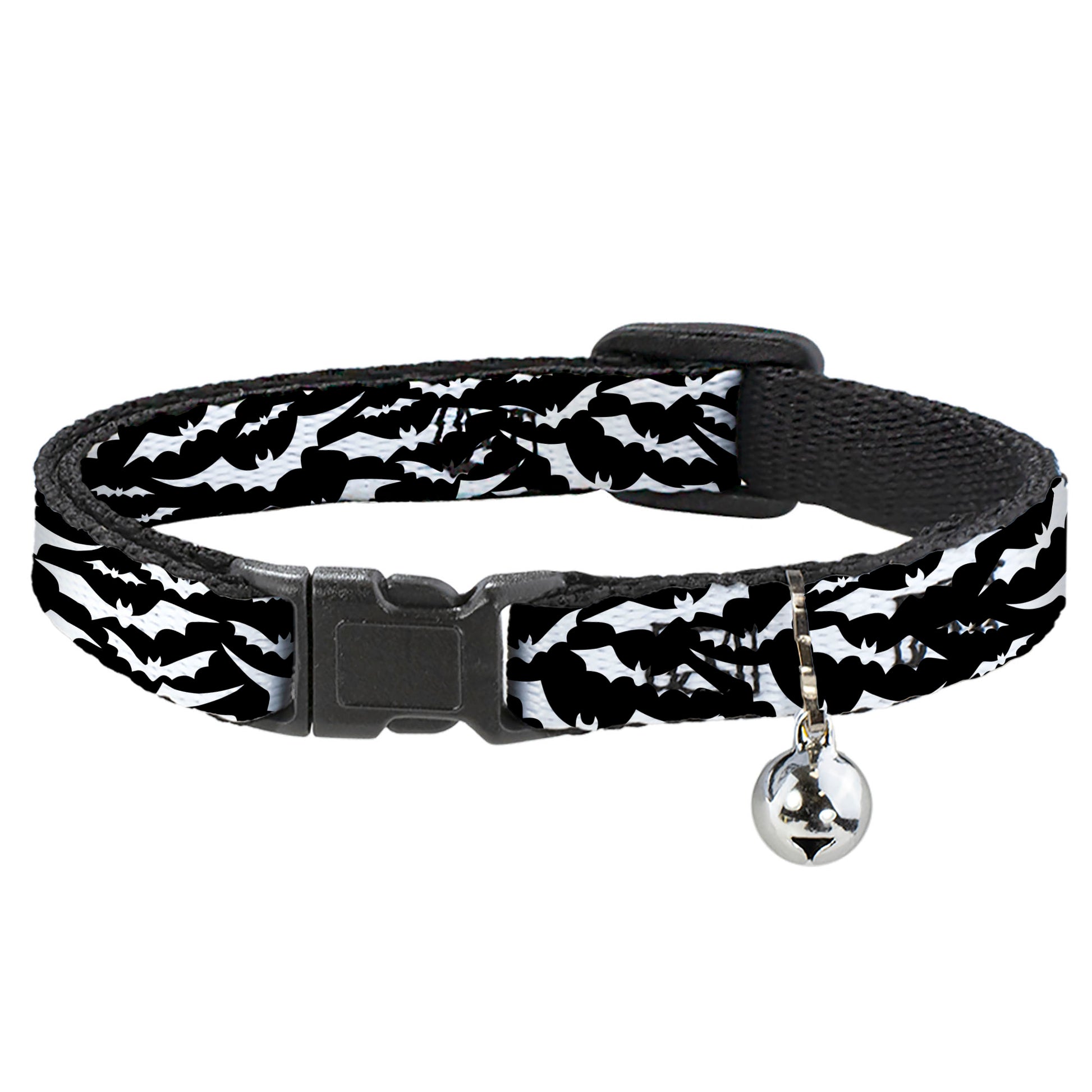 Breakaway Cat Collar with Bell - Bats Flying Scattered Black/White Breakaway Cat Collars Buckle-Down