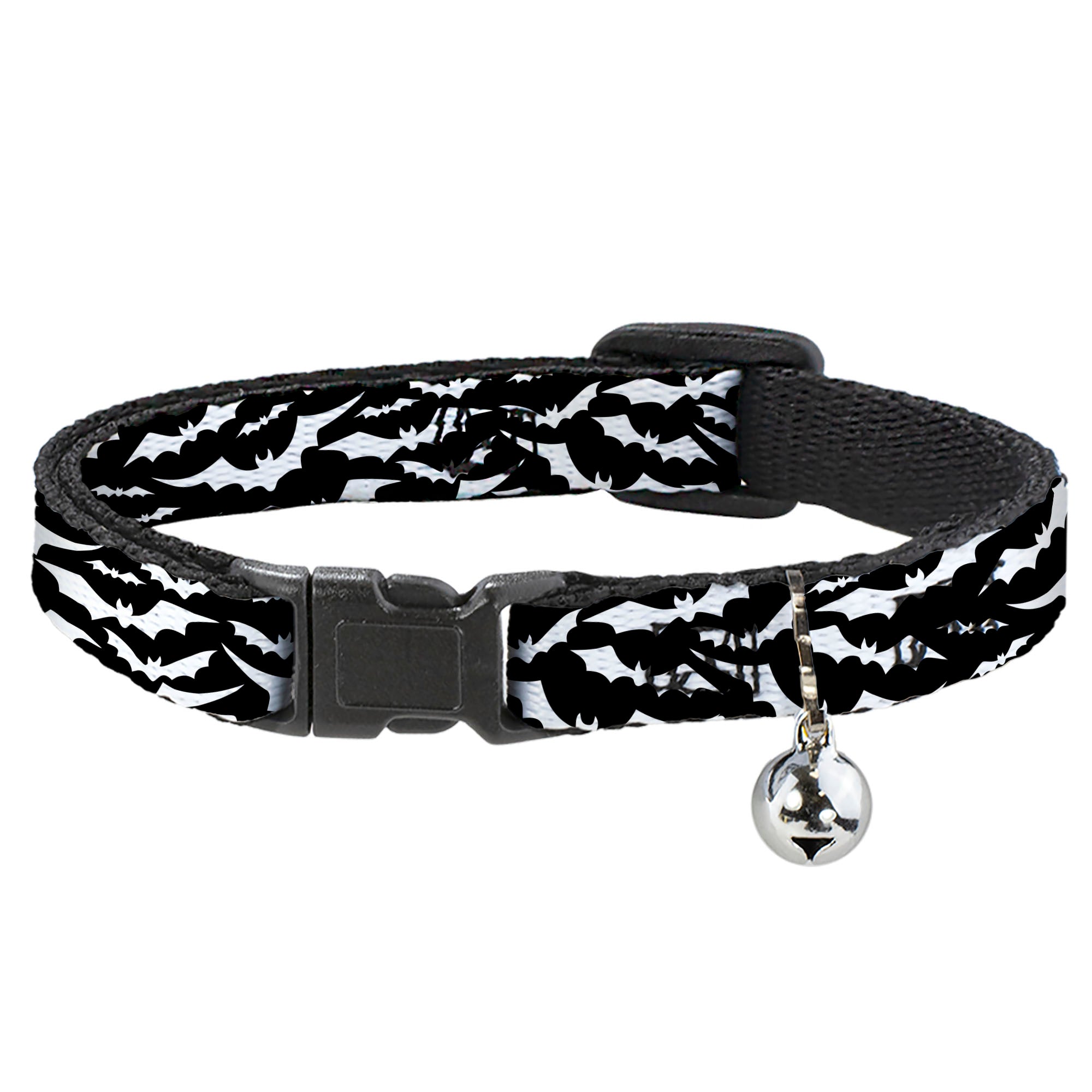 Breakaway Cat Collar with Bell - Bats Flying Scattered Black/White Breakaway Cat Collars Buckle-Down