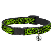 Breakaway Cat Collar with Bell - BOO Text Skull and Crossbones Black/Green Breakaway Cat Collars Buckle-Down