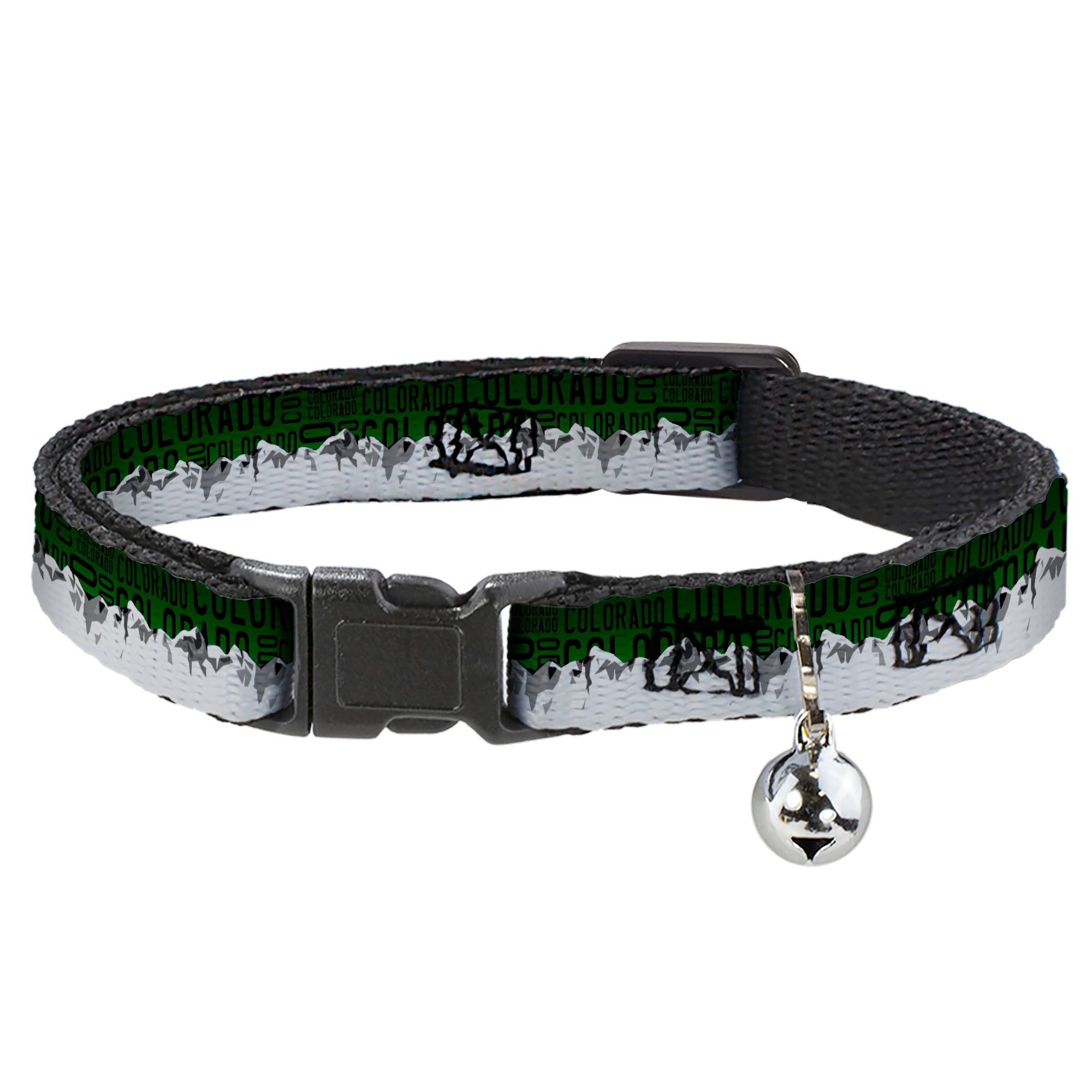 Cat Collar Breakaway - Colorado Mountains Green Black Text Grays Breakaway Cat Collars Buckle-Down