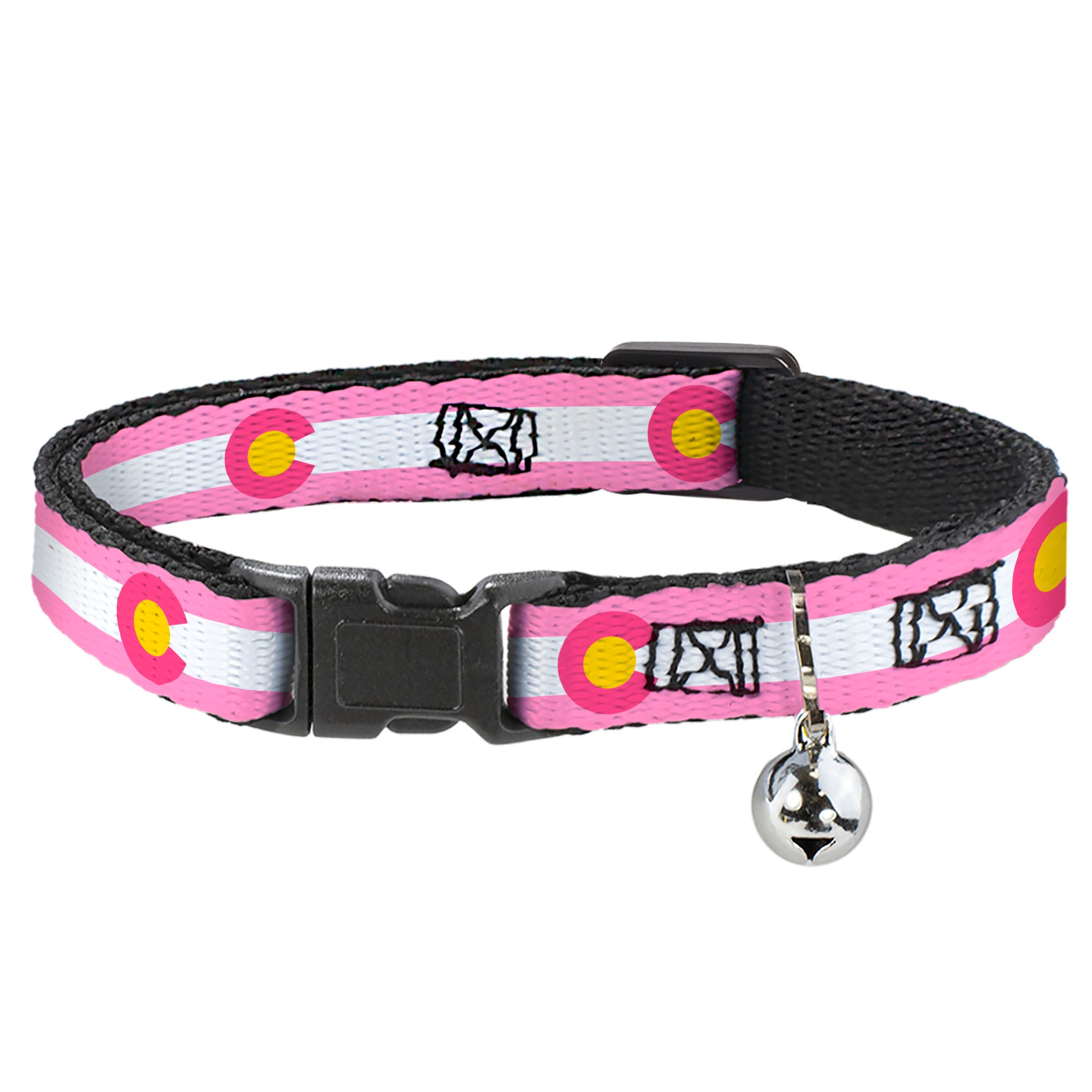 Cat Collar Breakaway - Colorado Flags5 Repeat Light Pink White Pink Yellow Breakaway Cat Collars Buckle-Down