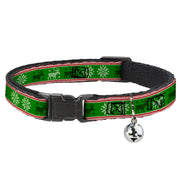 Cat Collar Breakaway - Christmas Stitch Moose Snowflakes Red Green Breakaway Cat Collars Buckle-Down