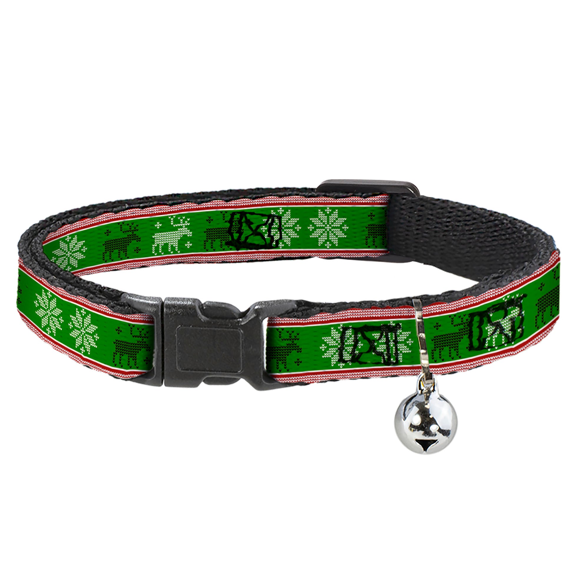 Cat Collar Breakaway - Christmas Stitch Moose Snowflakes Red Green Breakaway Cat Collars Buckle-Down