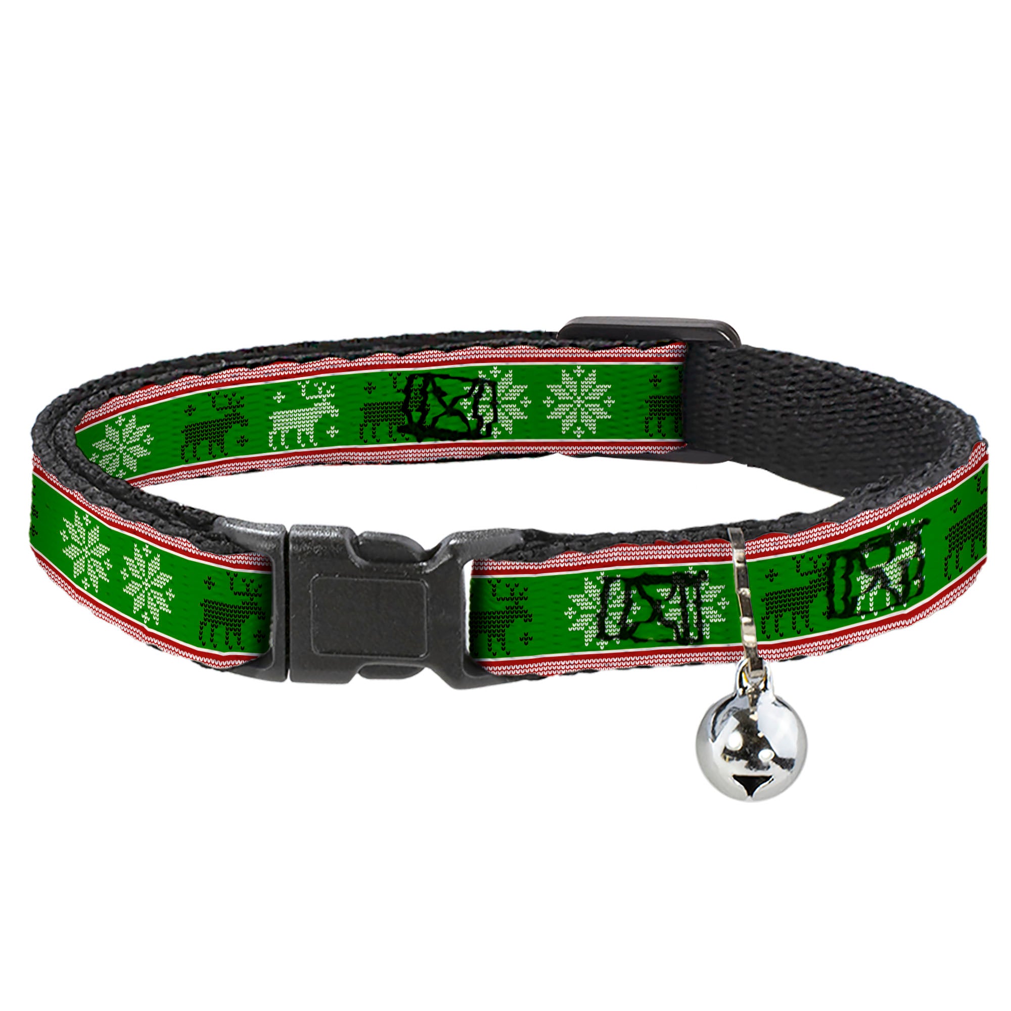 Cat Collar Breakaway - Christmas Stitch Moose Snowflakes Red Green Breakaway Cat Collars Buckle-Down
