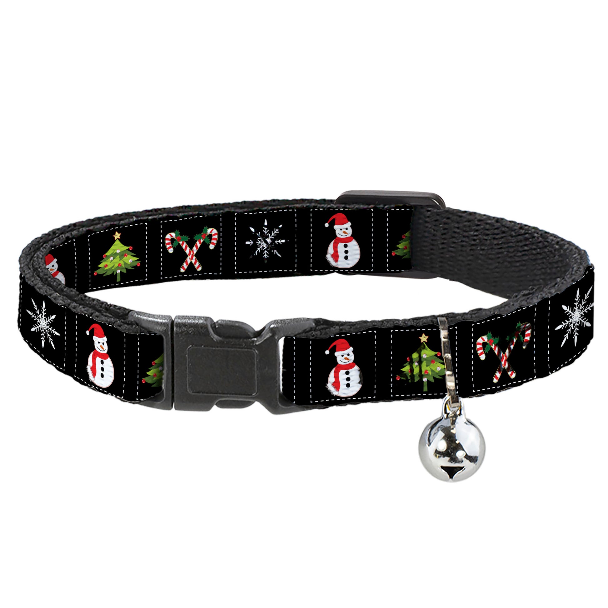 Cat Collar Breakaway - Christmas Blocks Black White Multi Color Breakaway Cat Collars Buckle-Down