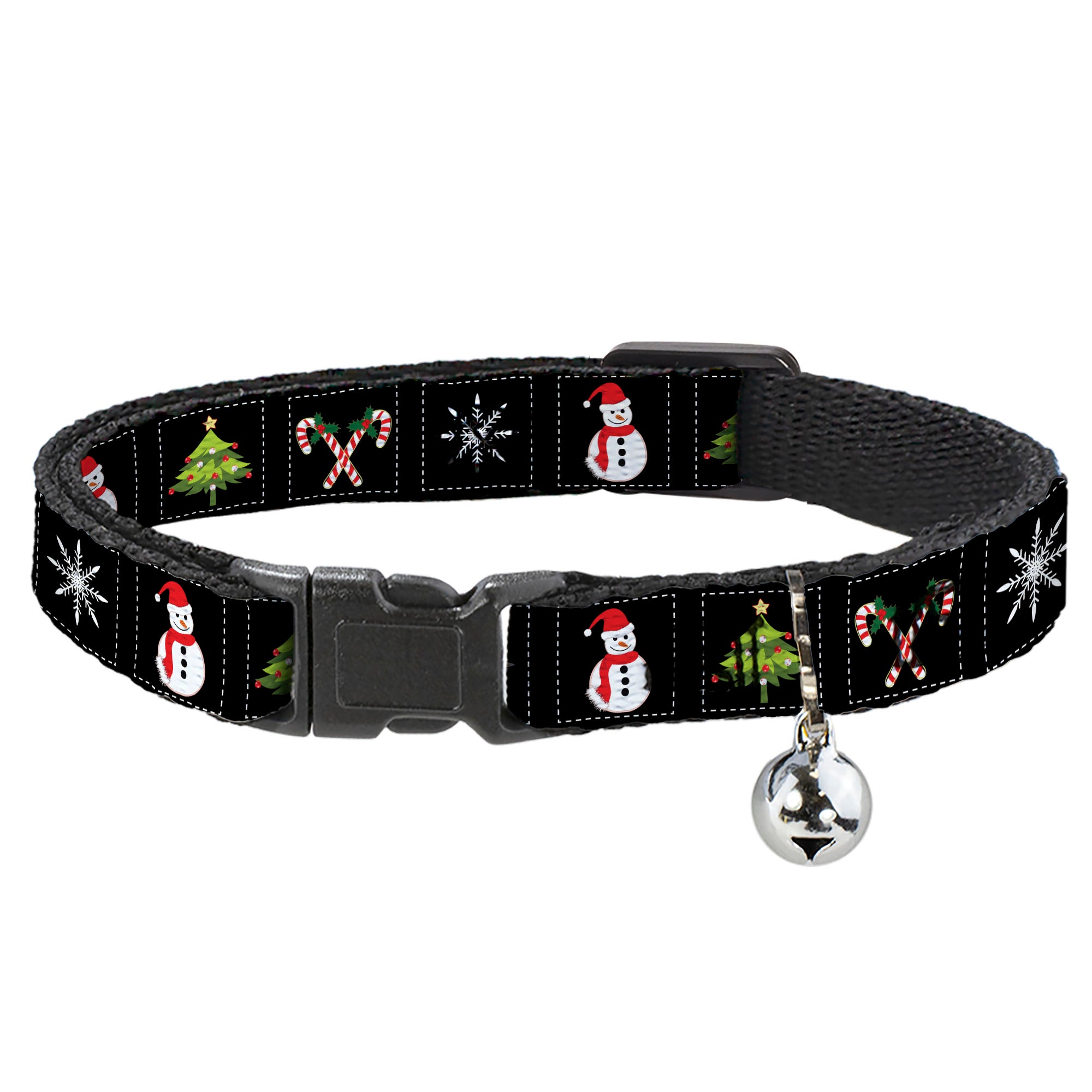 Cat Collar Breakaway - Christmas Blocks Black White Multi Color Breakaway Cat Collars Buckle-Down