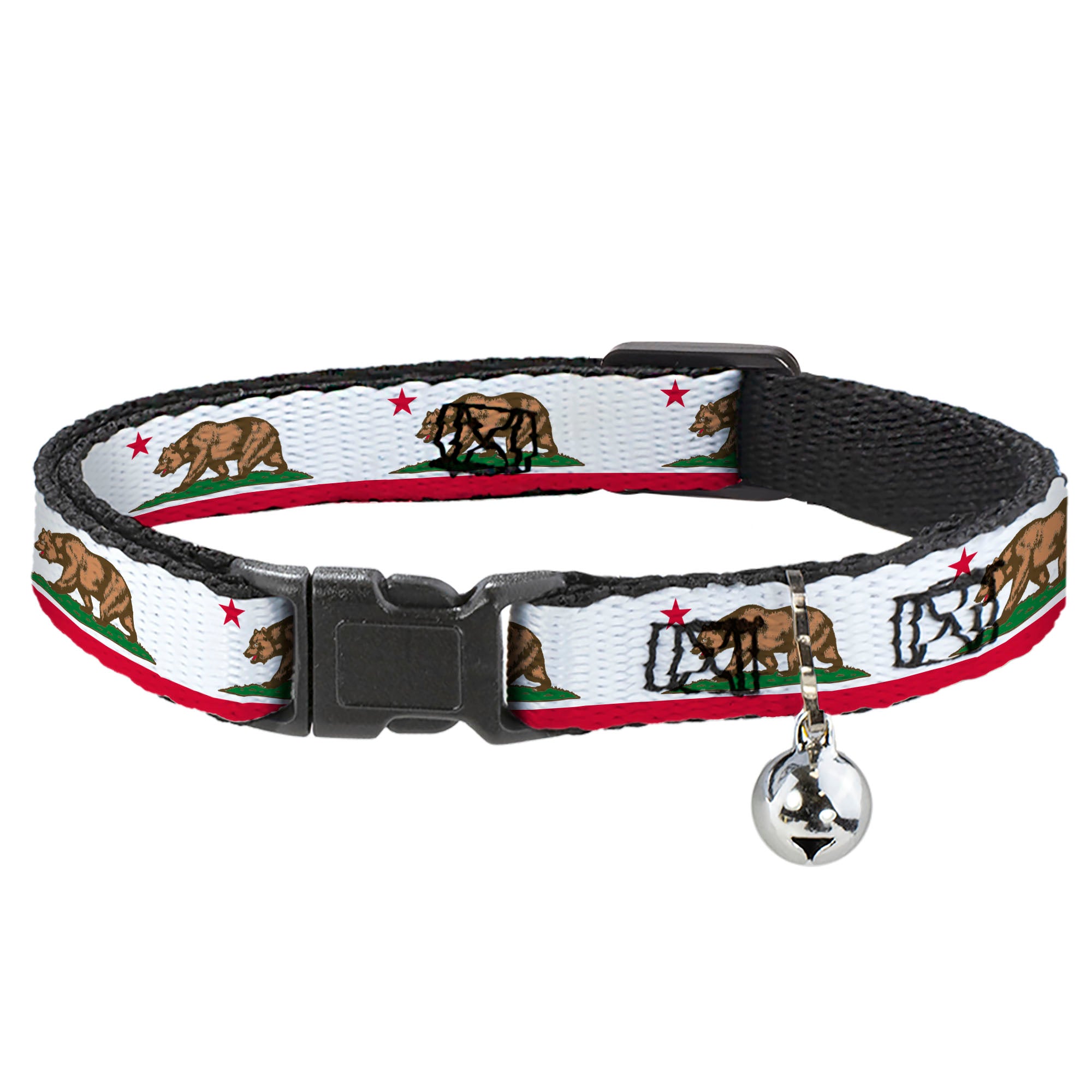 Cat Collar Breakaway - California Flag White w Stripe Breakaway Cat Collars Buckle-Down