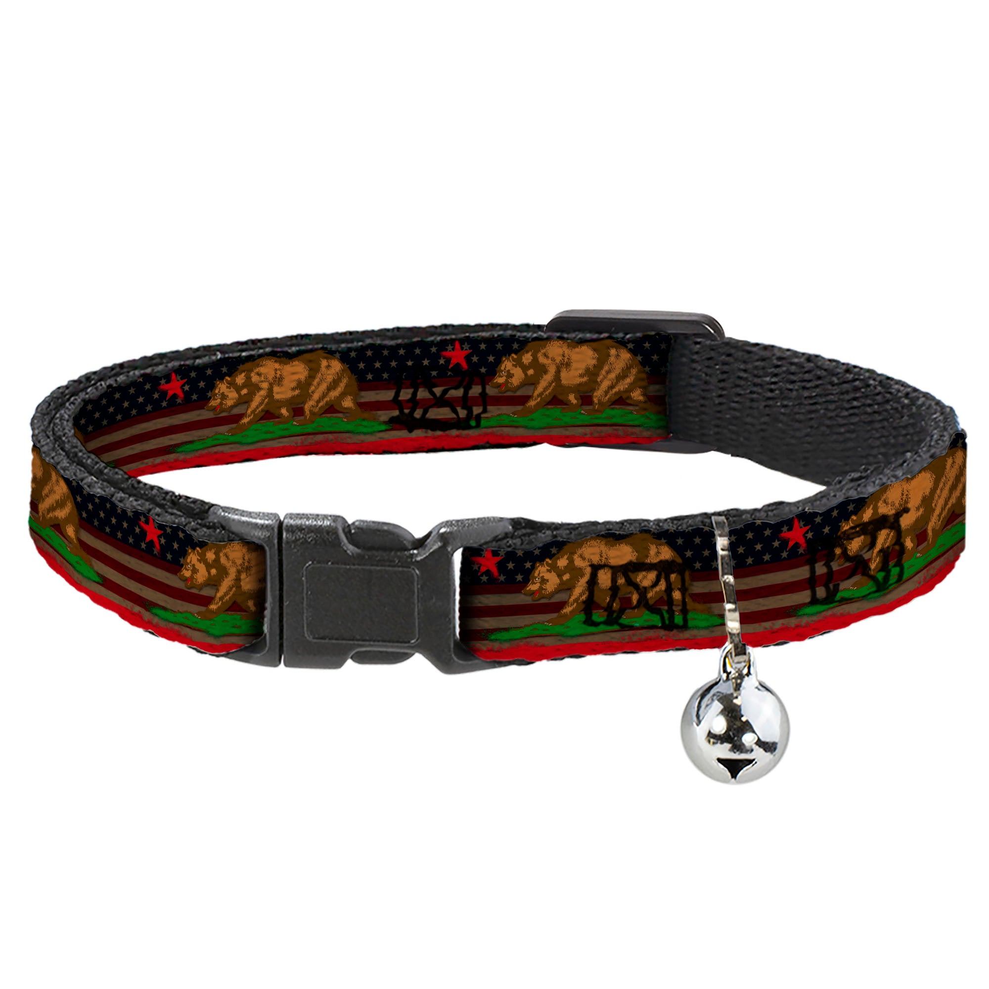 Cat Collar Breakaway - Cali Bear Star Stripe US Flag Stretch Breakaway Cat Collars Buckle-Down