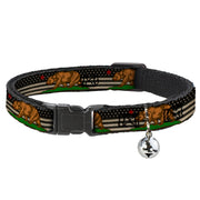 Cat Collar Breakaway - Cali Bear Star US Flag Stretch Black White Red Breakaway Cat Collars Buckle-Down