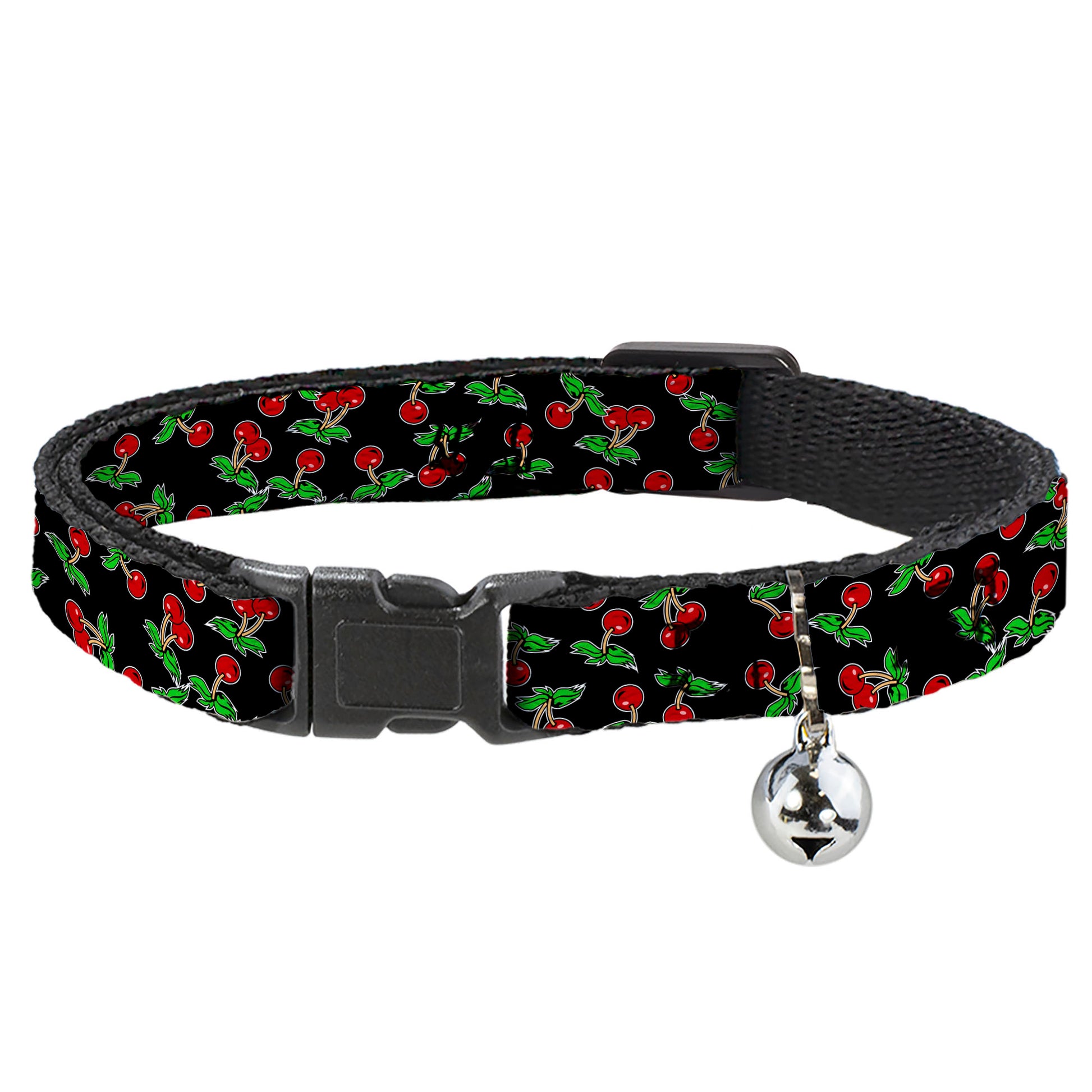 Cat Collar Breakaway - Cherries Scattered Black Breakaway Cat Collars Buckle-Down