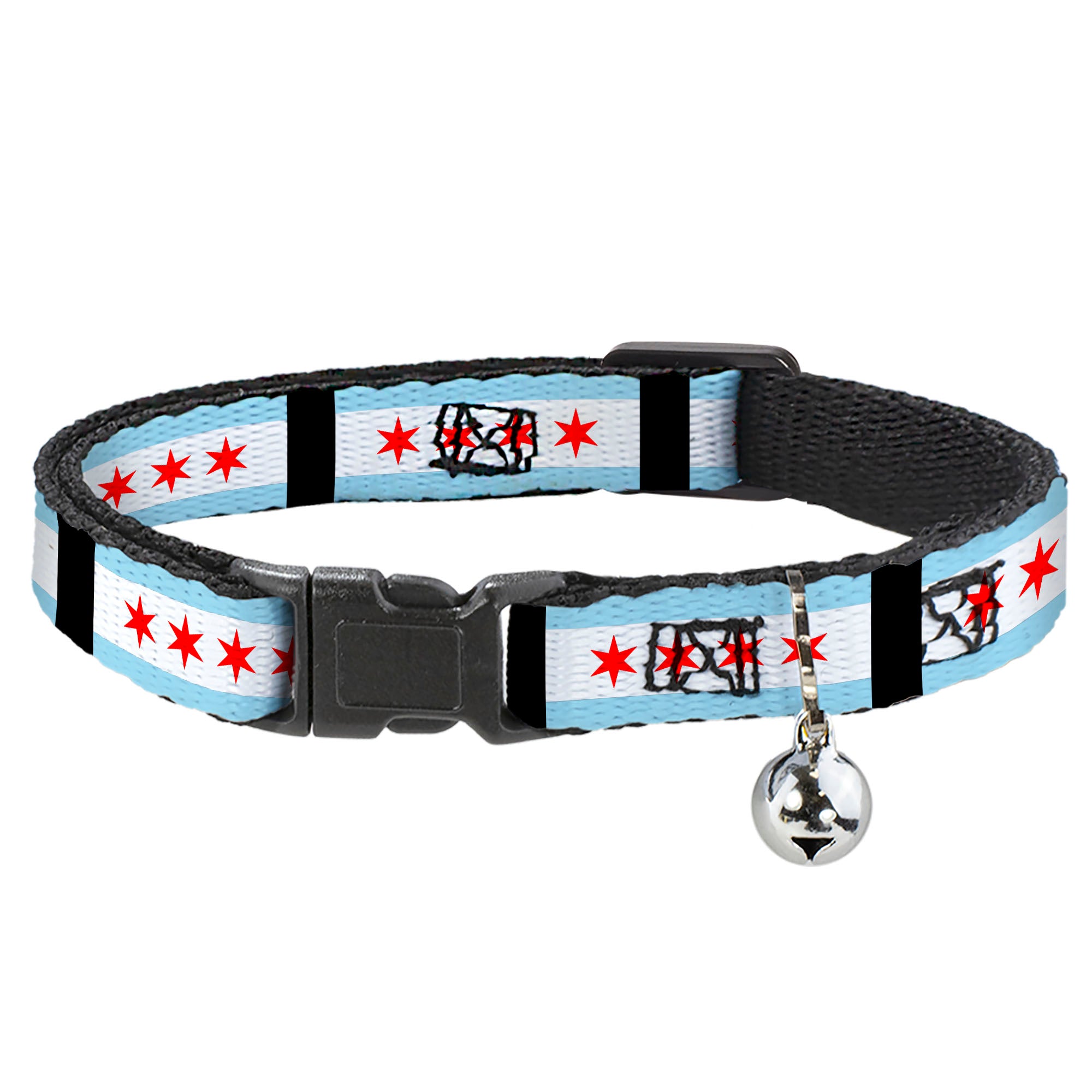 Cat Collar Breakaway - Chicago Flags Black Breakaway Cat Collars Buckle-Down