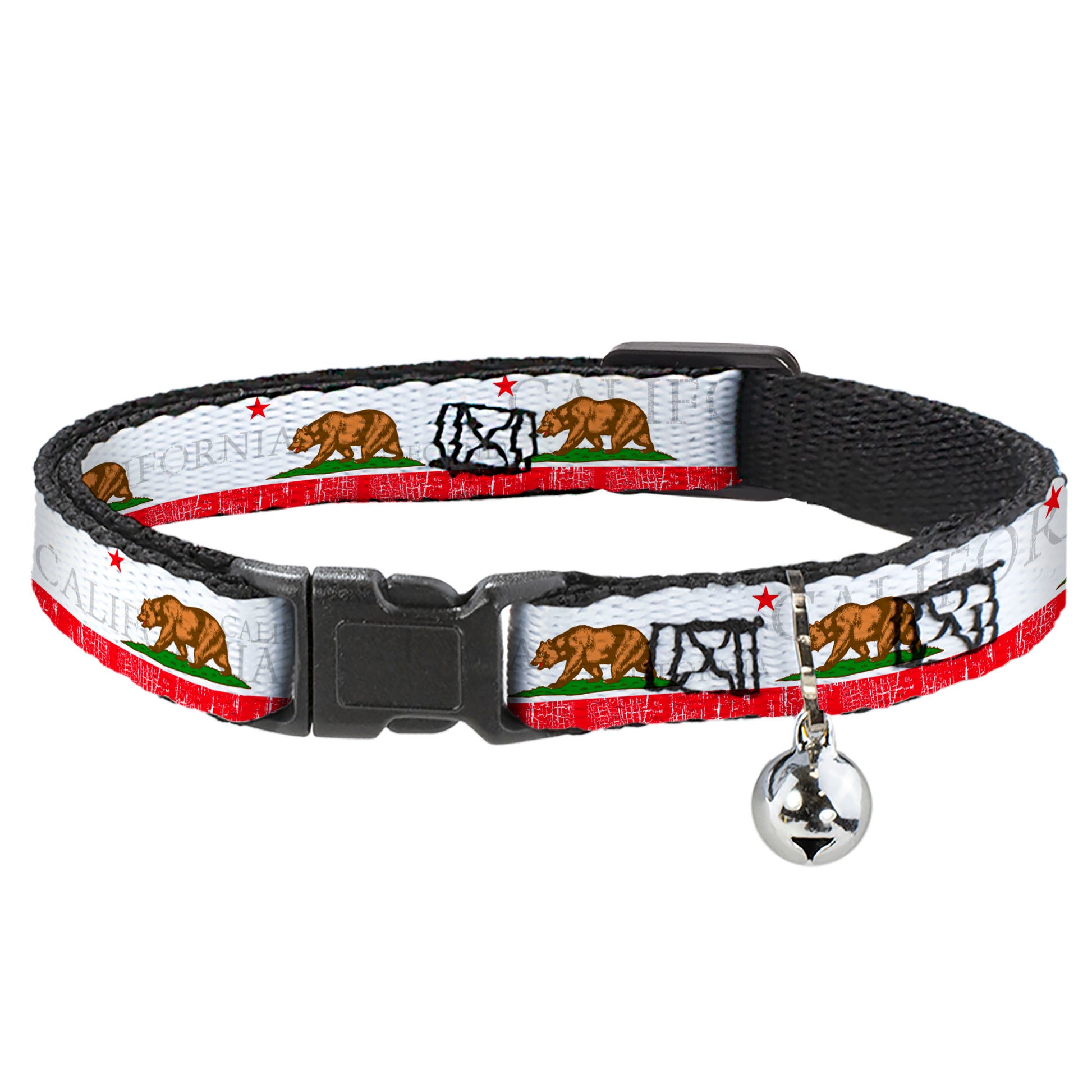 Cat Collar Breakaway - CALIFORNIA Bear Star Crackle Stripe White Gray Red Breakaway Cat Collars Buckle-Down