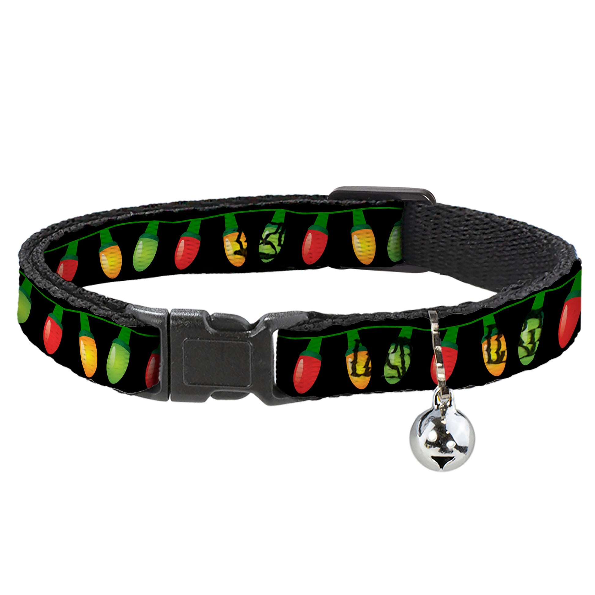 Cat Collar Breakaway - Christmas Lights Black Multi Color Breakaway Cat Collars Buckle-Down