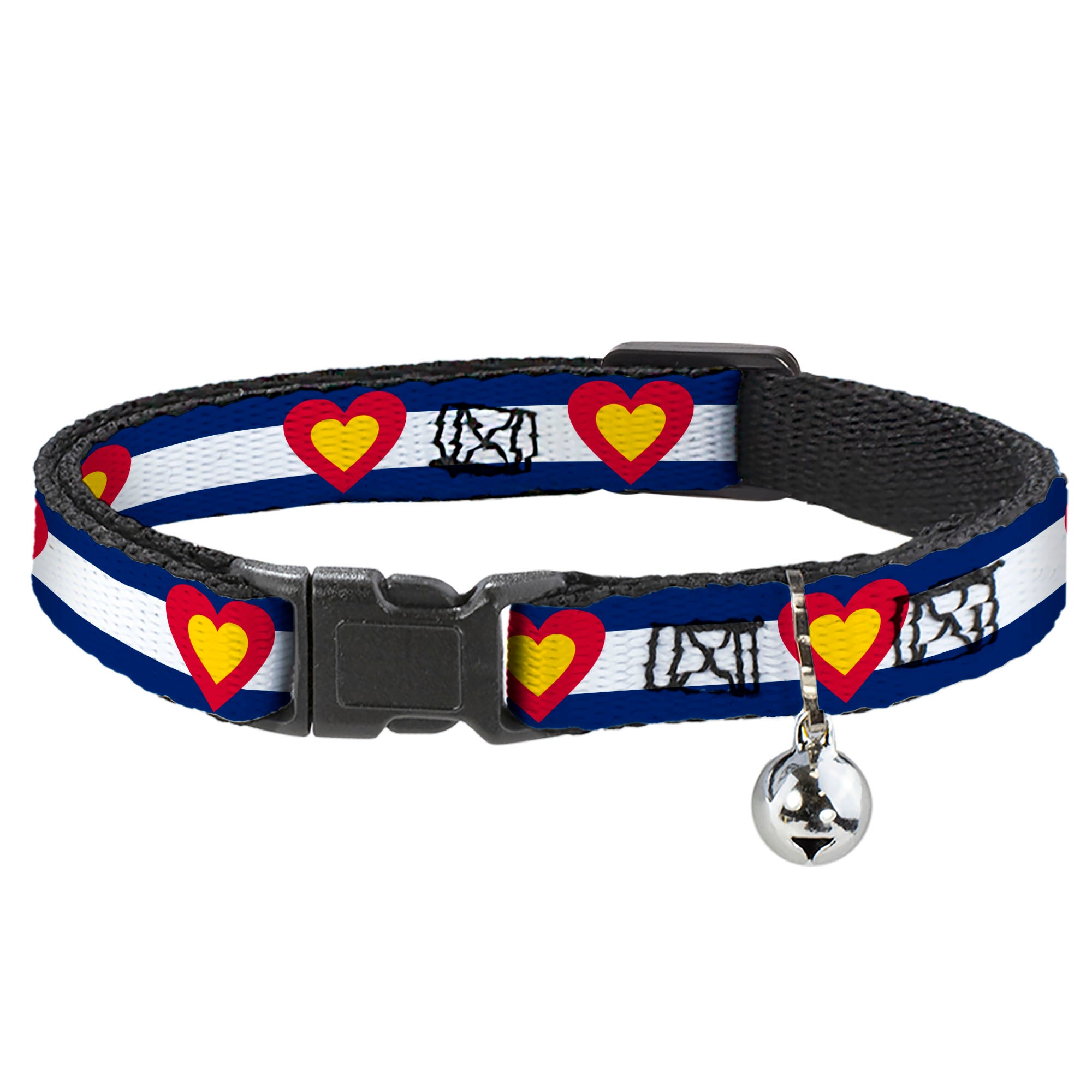 Cat Collar Breakaway - Colorado Heart Blue White Red Yellow Breakaway Cat Collars Buckle-Down