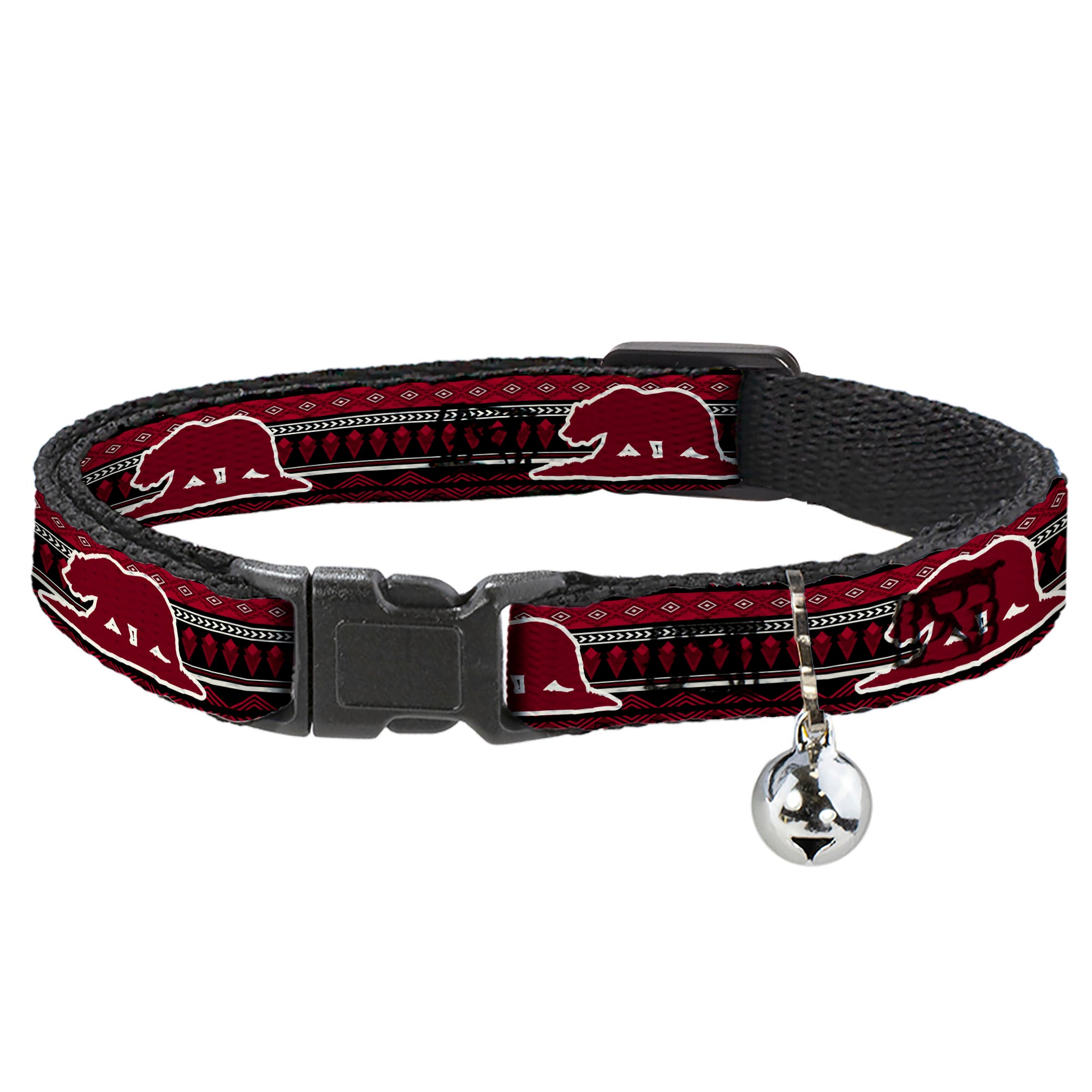 Cat Collar Breakaway - Cali Bear Aztec4 Black Dark Reds Cream Breakaway Cat Collars Buckle-Down