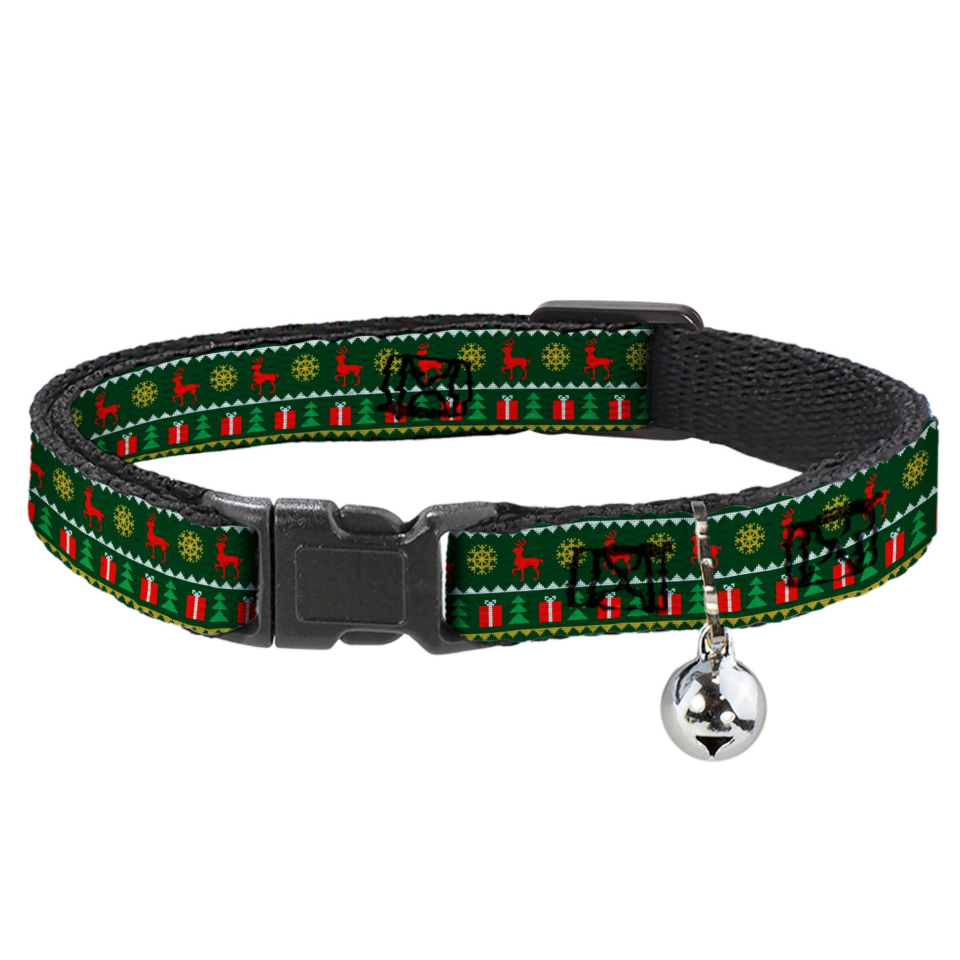 Cat Collar Breakaway - Christmas Sweater Stitch Green White Gold Red Breakaway Cat Collars Buckle-Down
