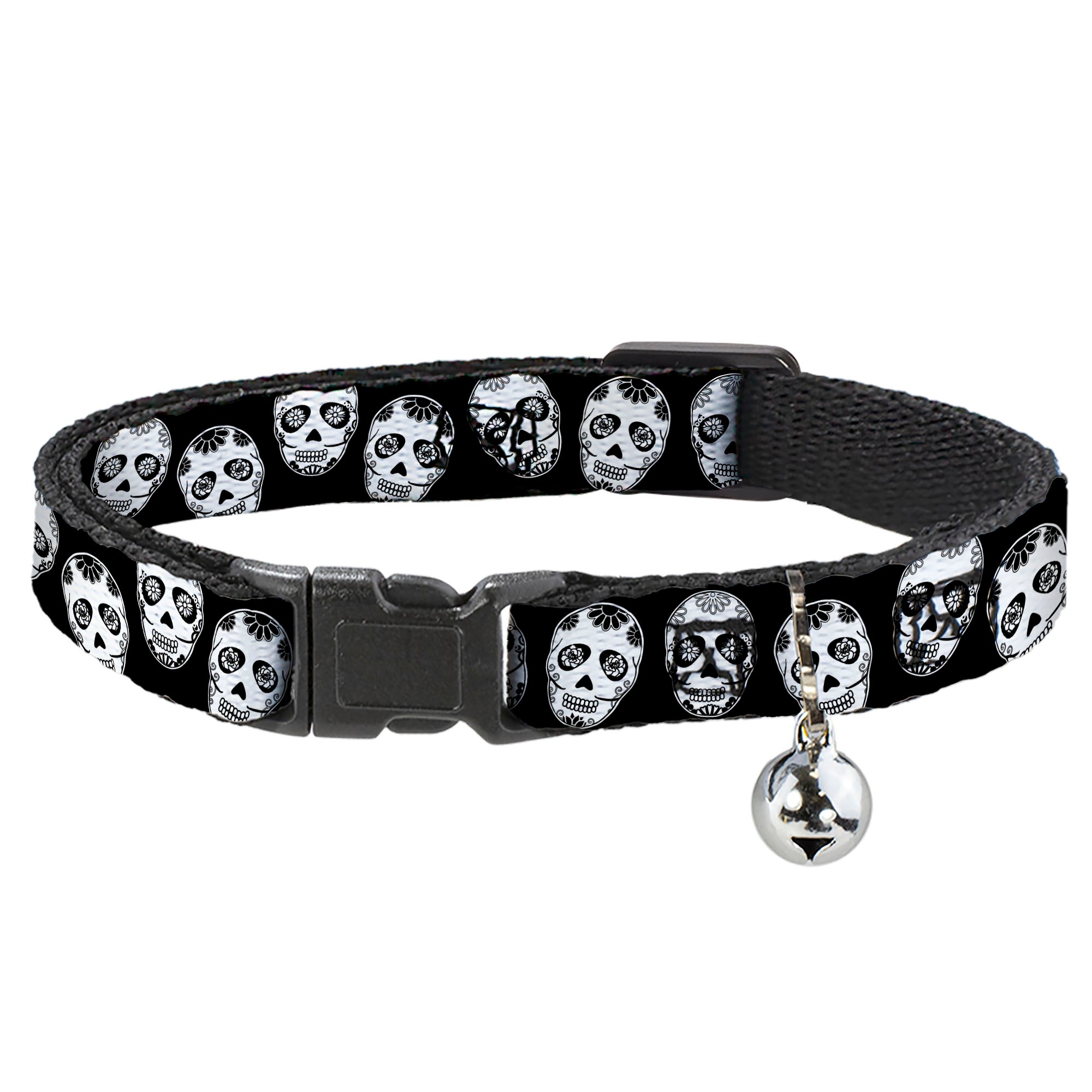 Cat Collar Breakaway - Sugar Skulls Black White Black Breakaway Cat Collars Buckle-Down