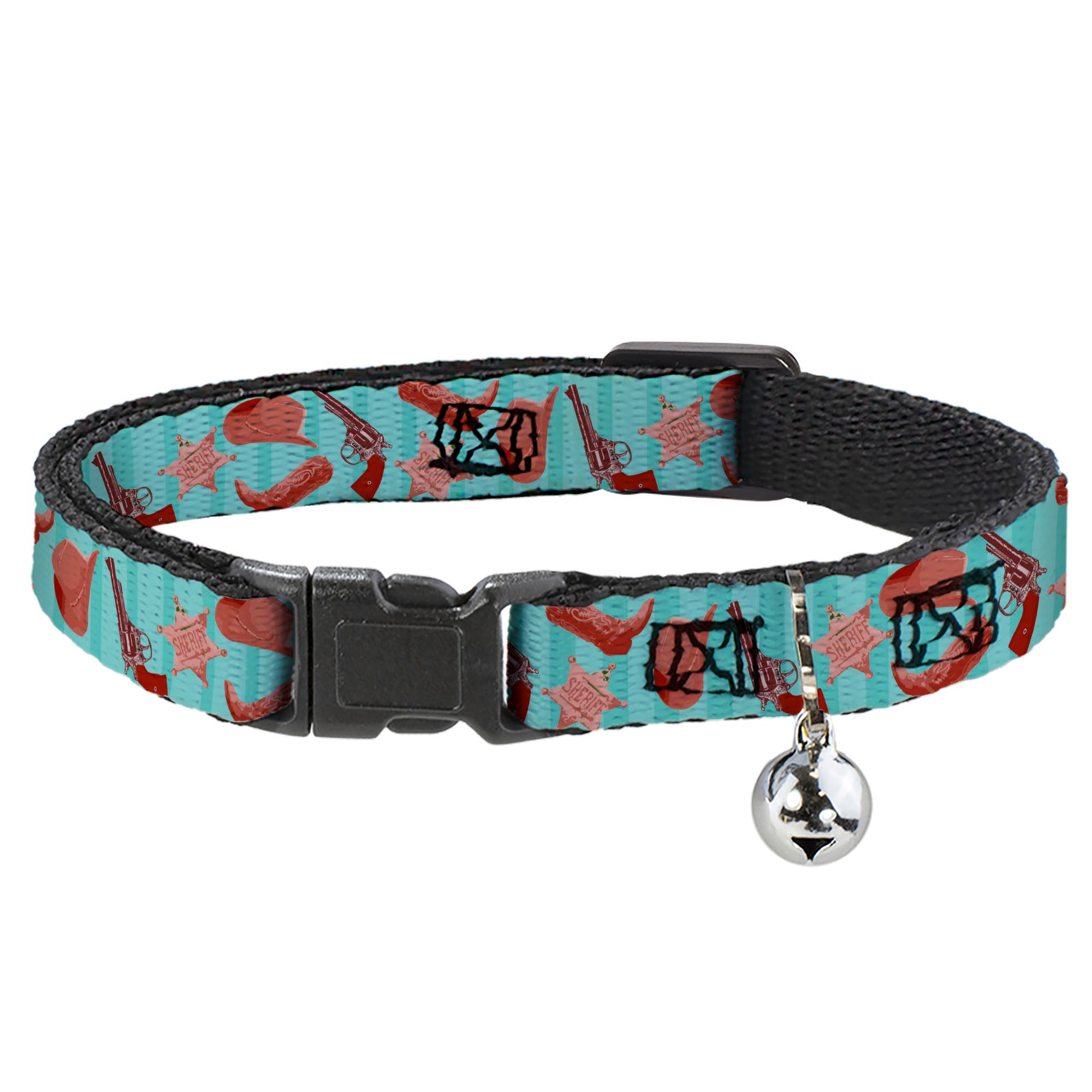 Cat Collar Breakaway - Sheriff's Gear Vertical Stripe Turquoise Browns Breakaway Cat Collars Buckle-Down