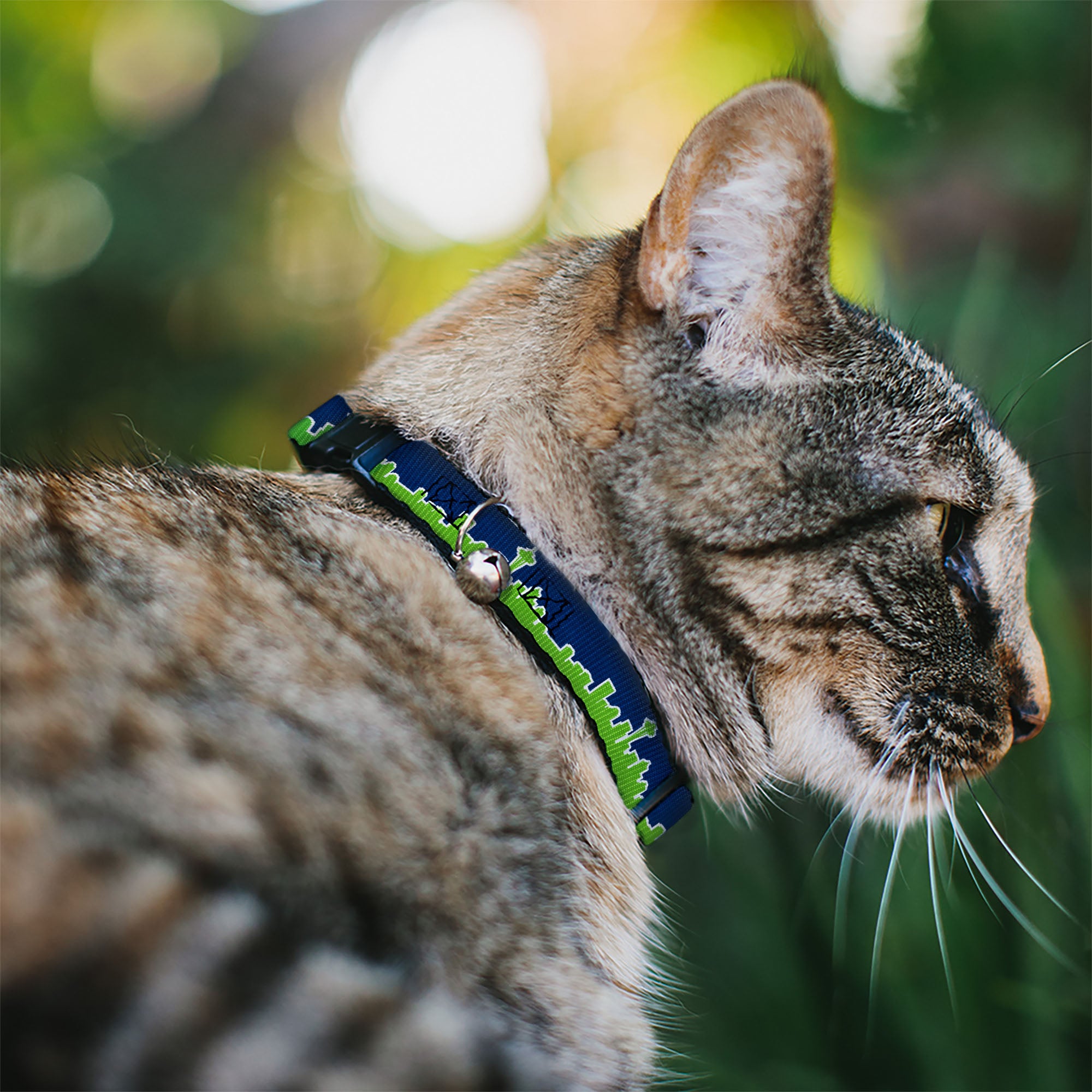 Cat Collar Breakaway - Seattle Skyline Navy Bright Green Breakaway Cat Collars Buckle-Down